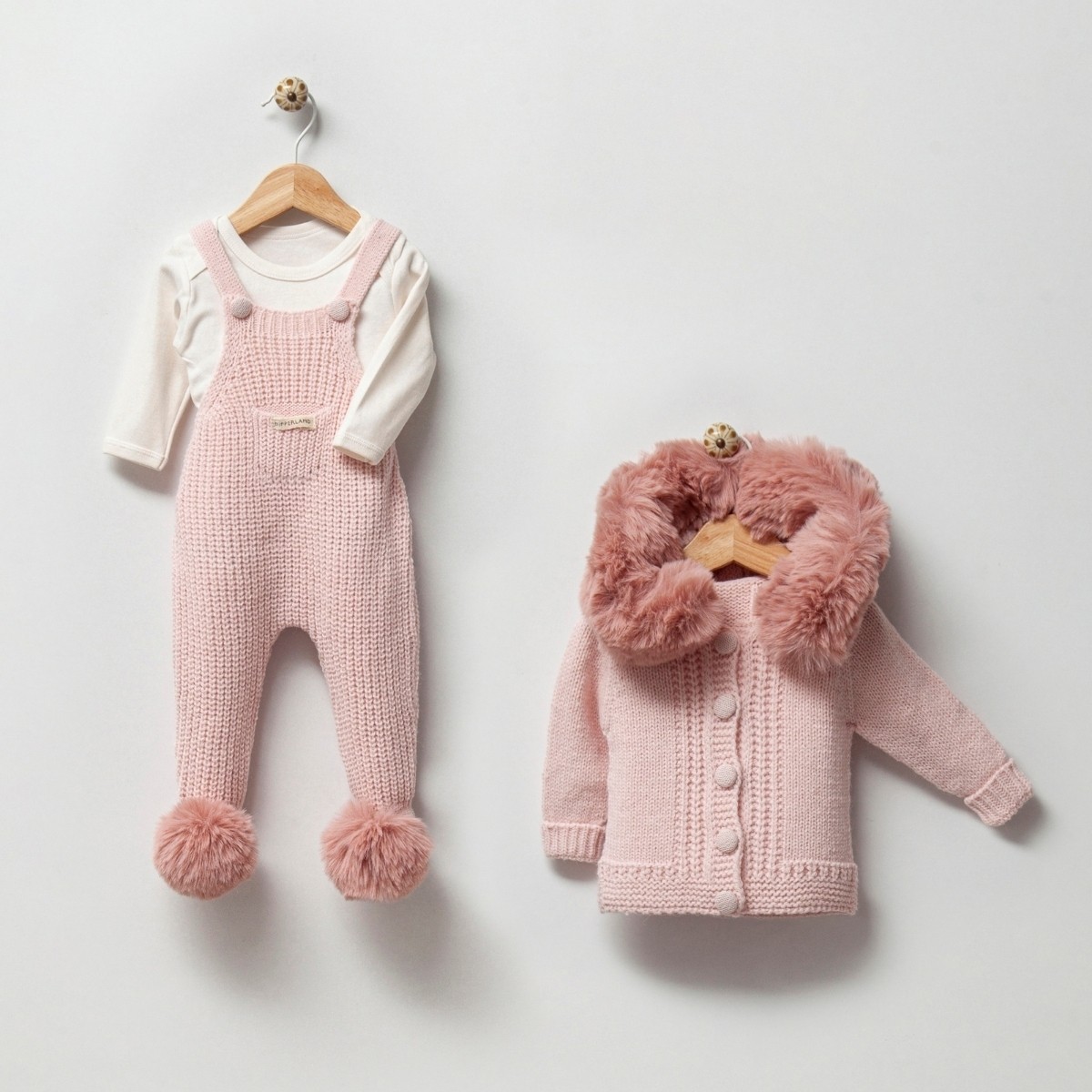 Minima Rosa Kız Bebek Kürklü Triko Selanik Salopet Takım