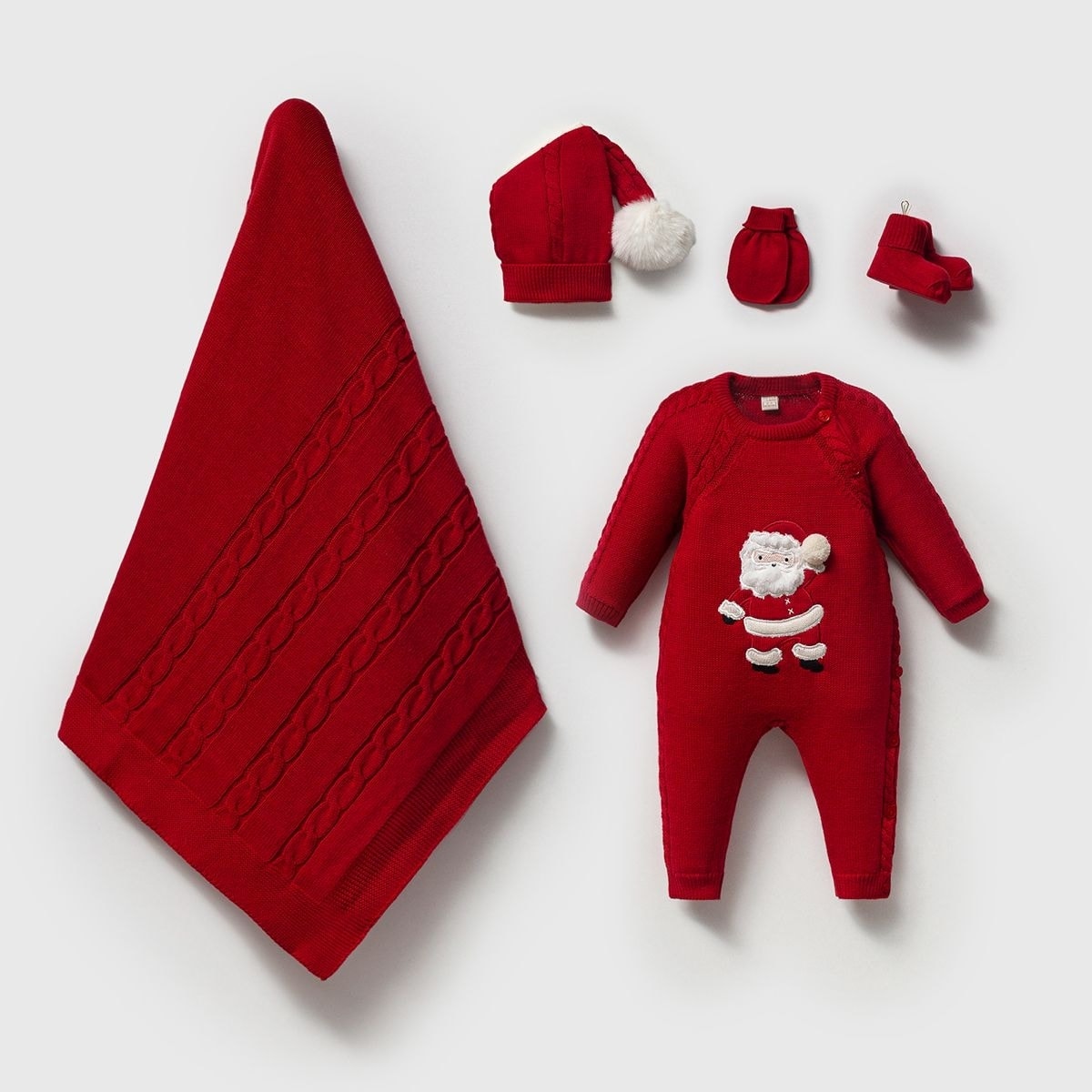 Petit Noël Tricot 5’li Bebek Hastane Çıkış Seti  - Kırmızı