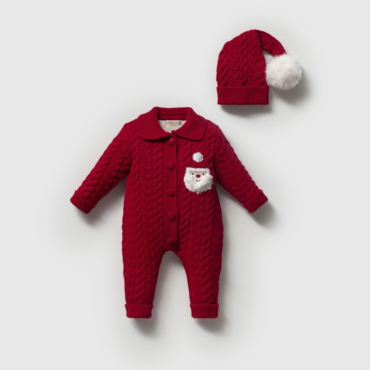 Santa Joy Triko 2'li Bebek Tulum & Şapka Seti  - Kırmızı