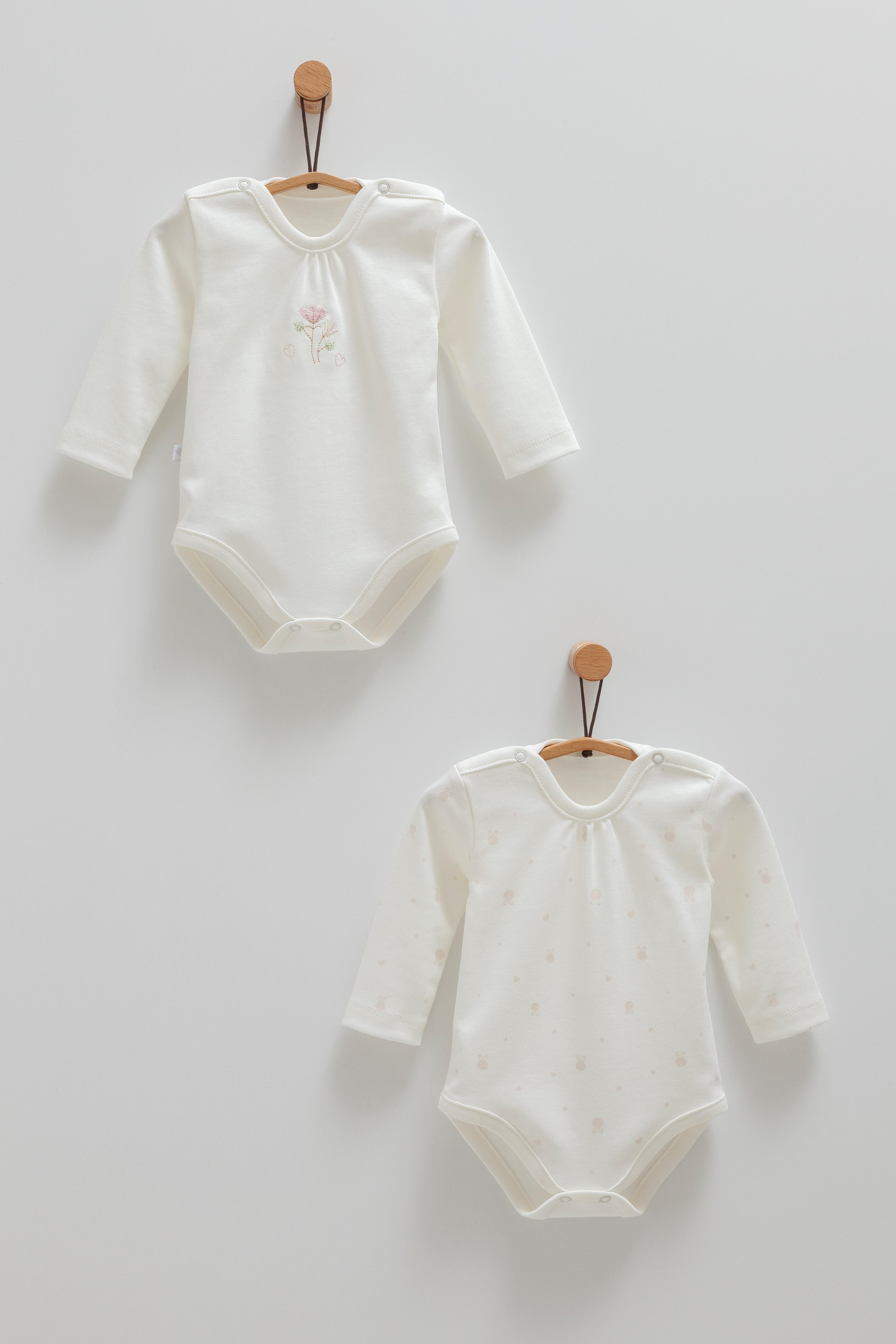 Flora 2’li Kız Bebek Body Seti  - Ekru