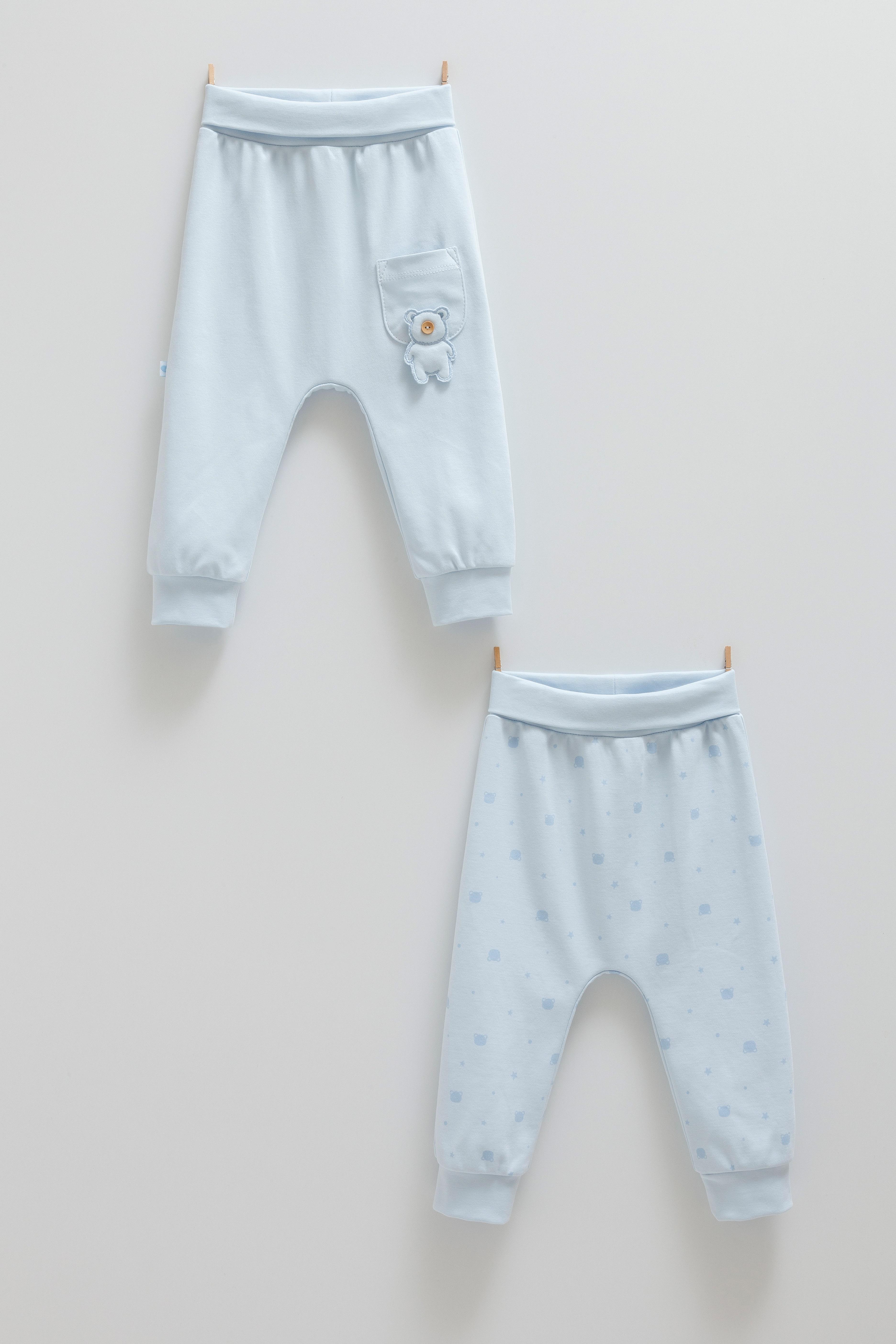 Cute Bear 2’li Erkek Bebek Pantolon Takımı - Mavi