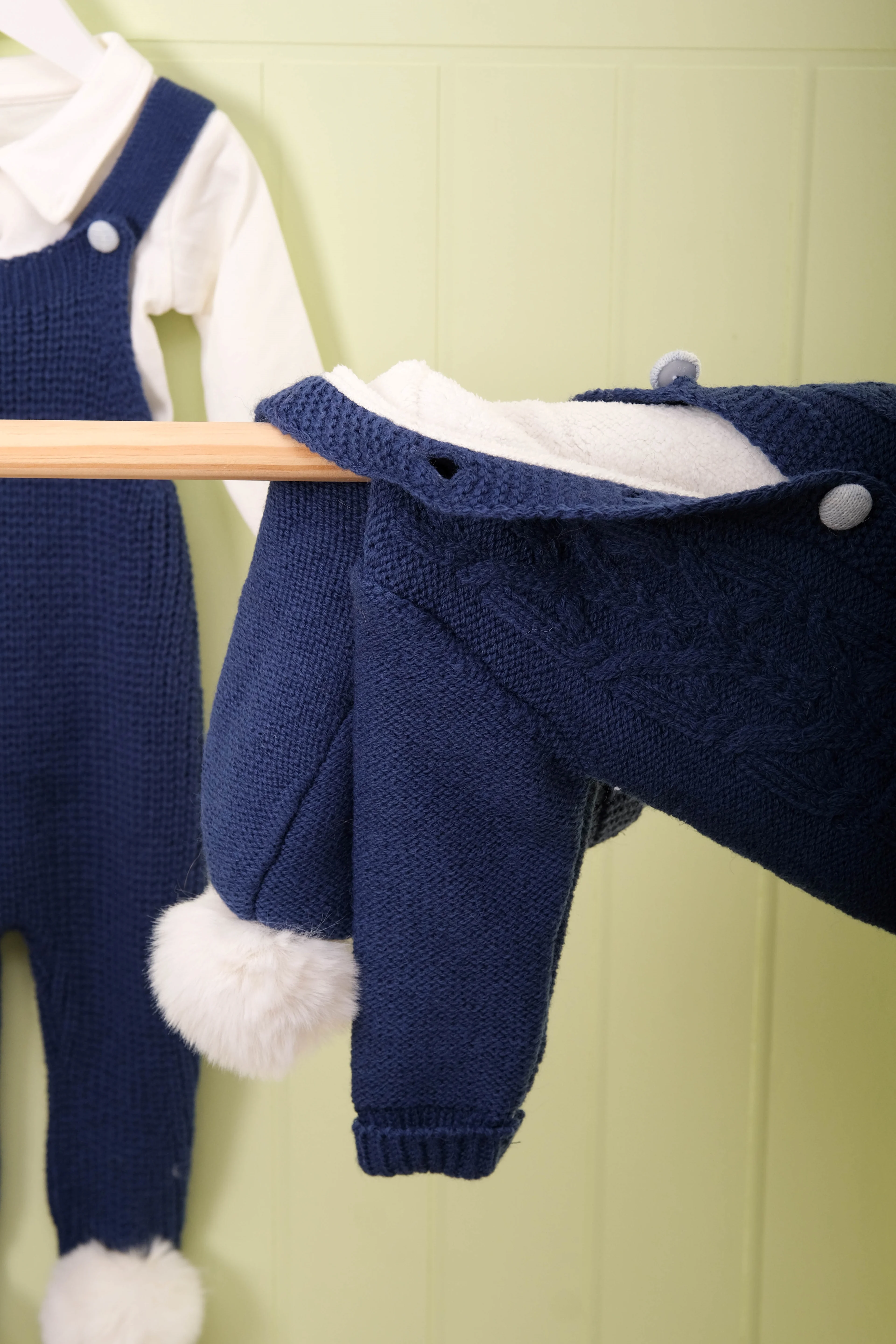 Tricot Pompon d’Hiver Erkek Bebek 3'lü Salopetli Takım