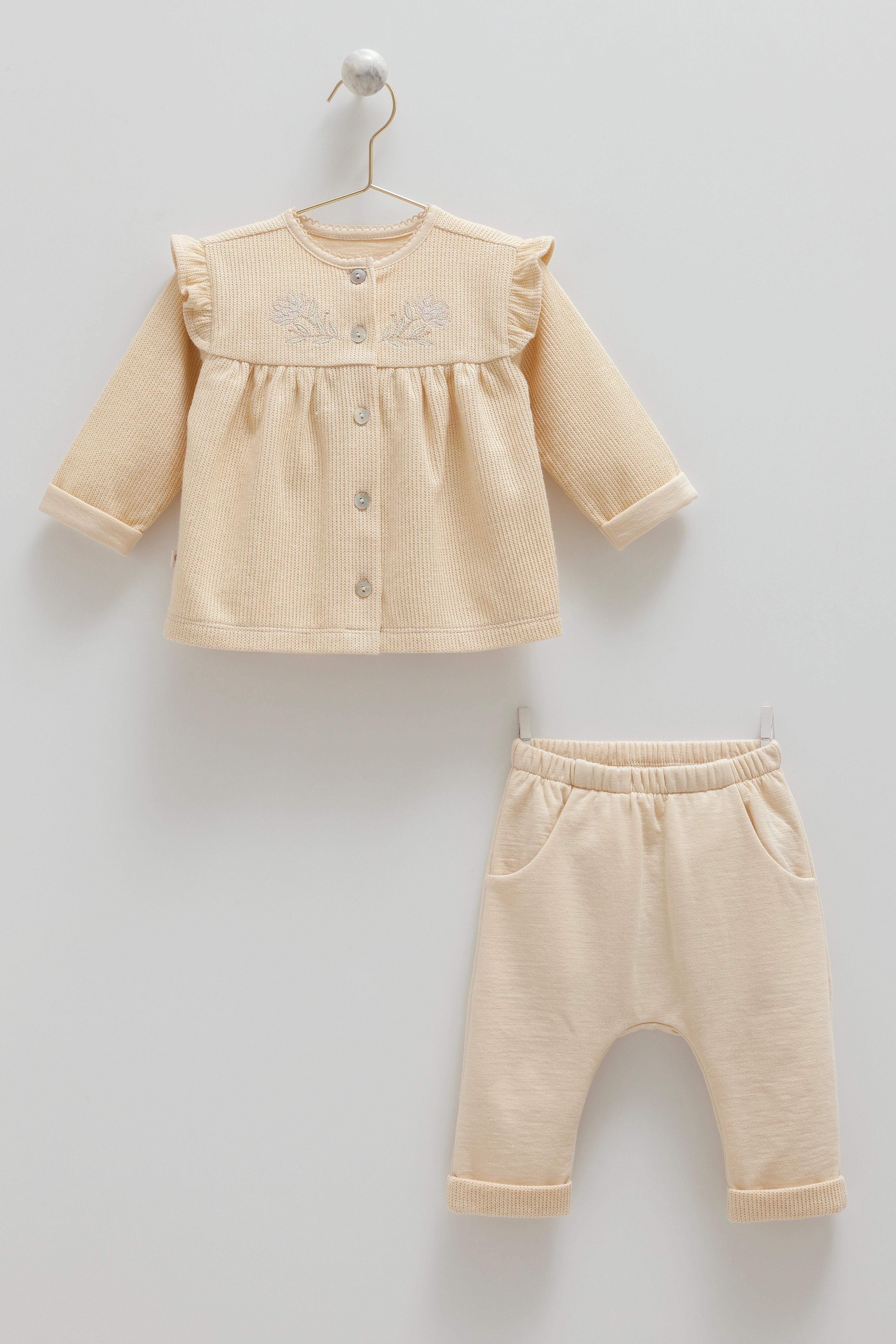 Soft Style Girl Petal Charm 2’li Kız Bebek Triko Takım - Bej