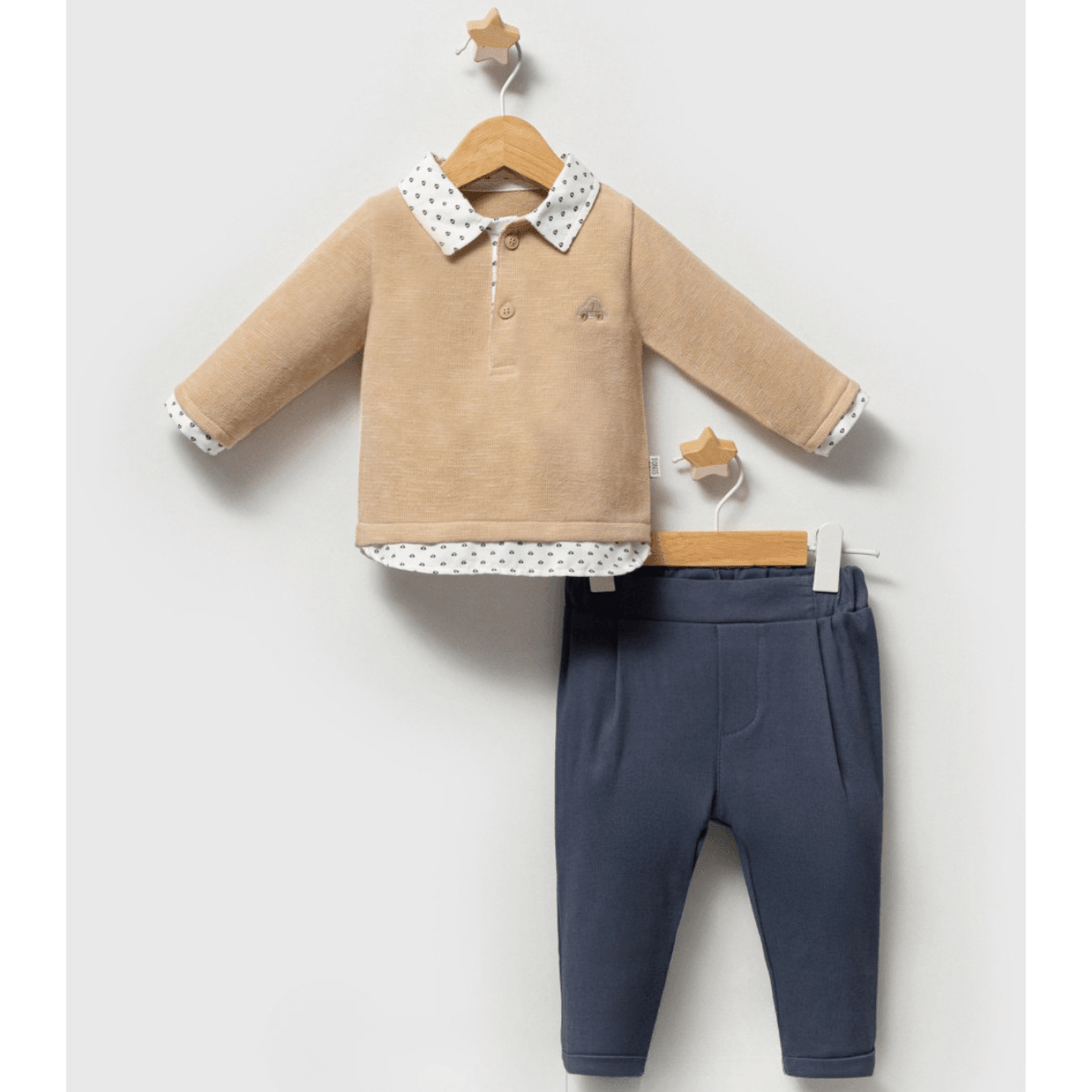 Petit Dapper Kadife 2'li Erkek Bebek Takım  - Bej