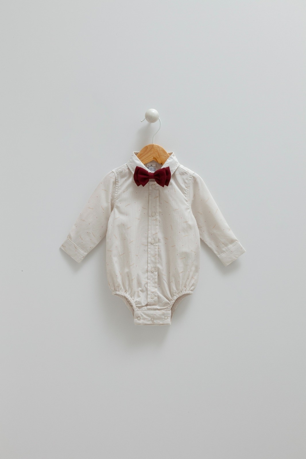 Mini Dapper Papyonlu Erkek Bebek Gömlek Tulum/Body - Bej