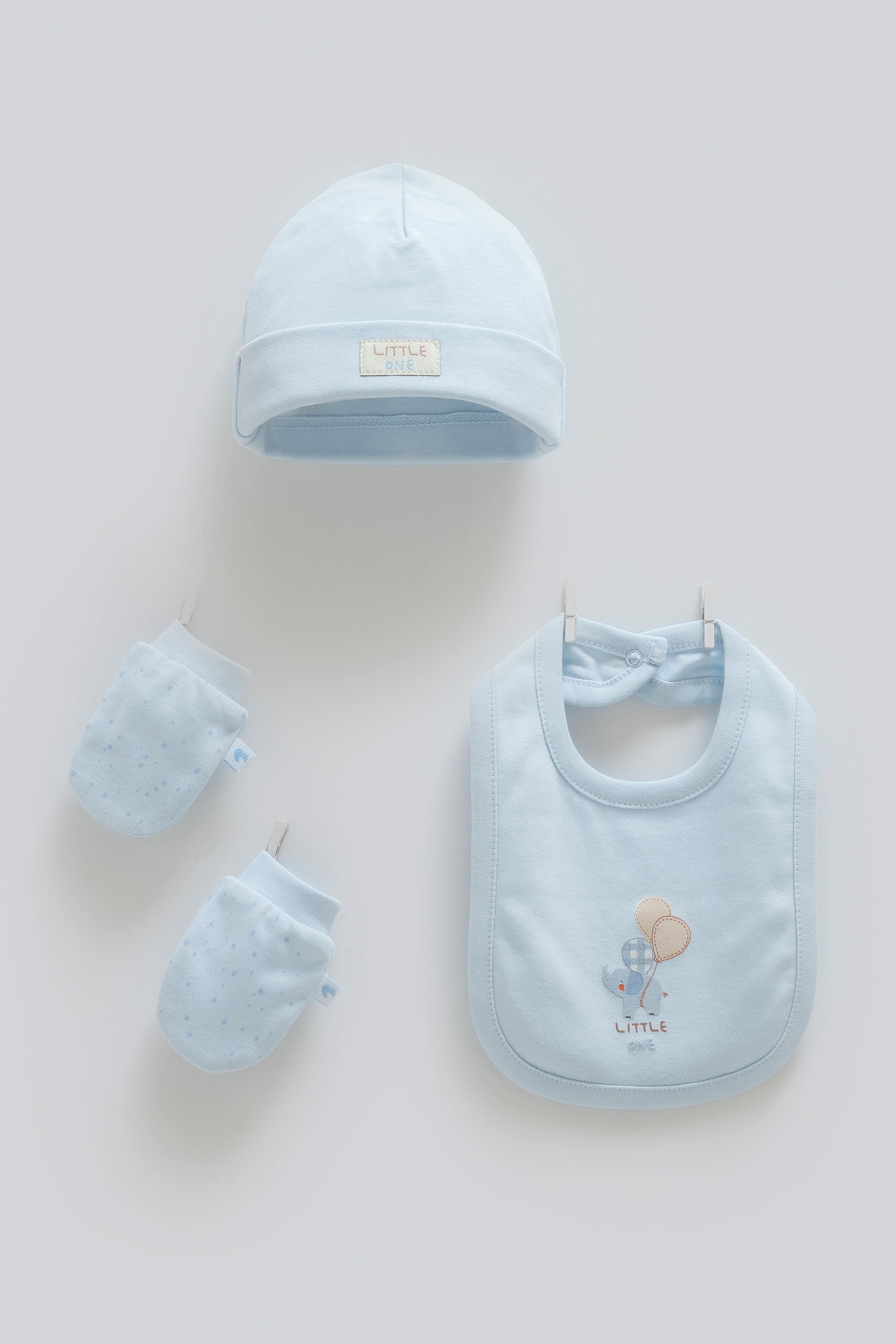 Little One 4'lü Şapka/Önlük Erkek Bebek Yenidoğan Seti