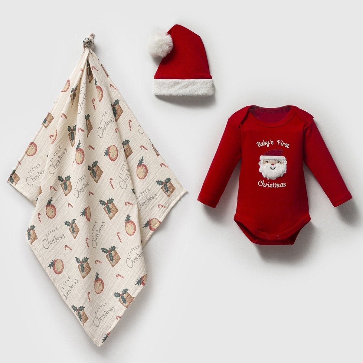 Mon Premier Noël 3'lü Bebel Body/Battaniye/ Şapka Seti - Kırmızı