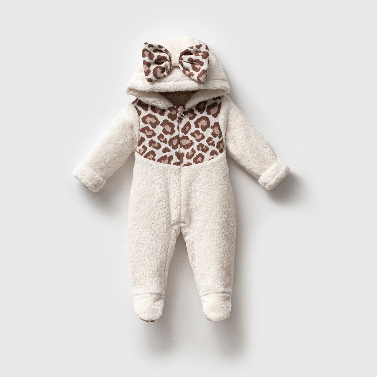 Leopar Desenli Welsoft Kız Bebek Tulum - Krem