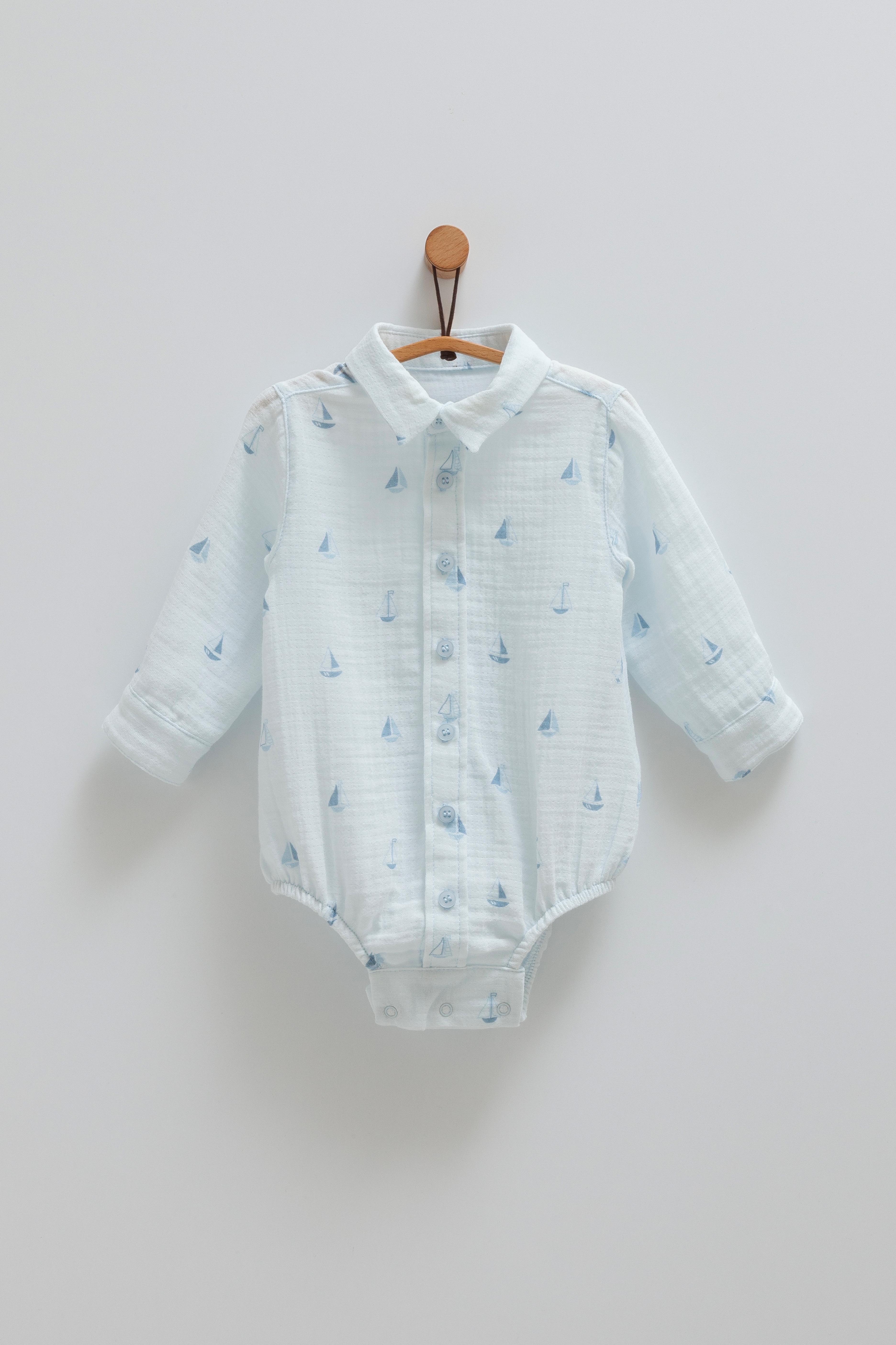 Petit Marin Müslin Erkek Bebek Tulum/Body - Mavi