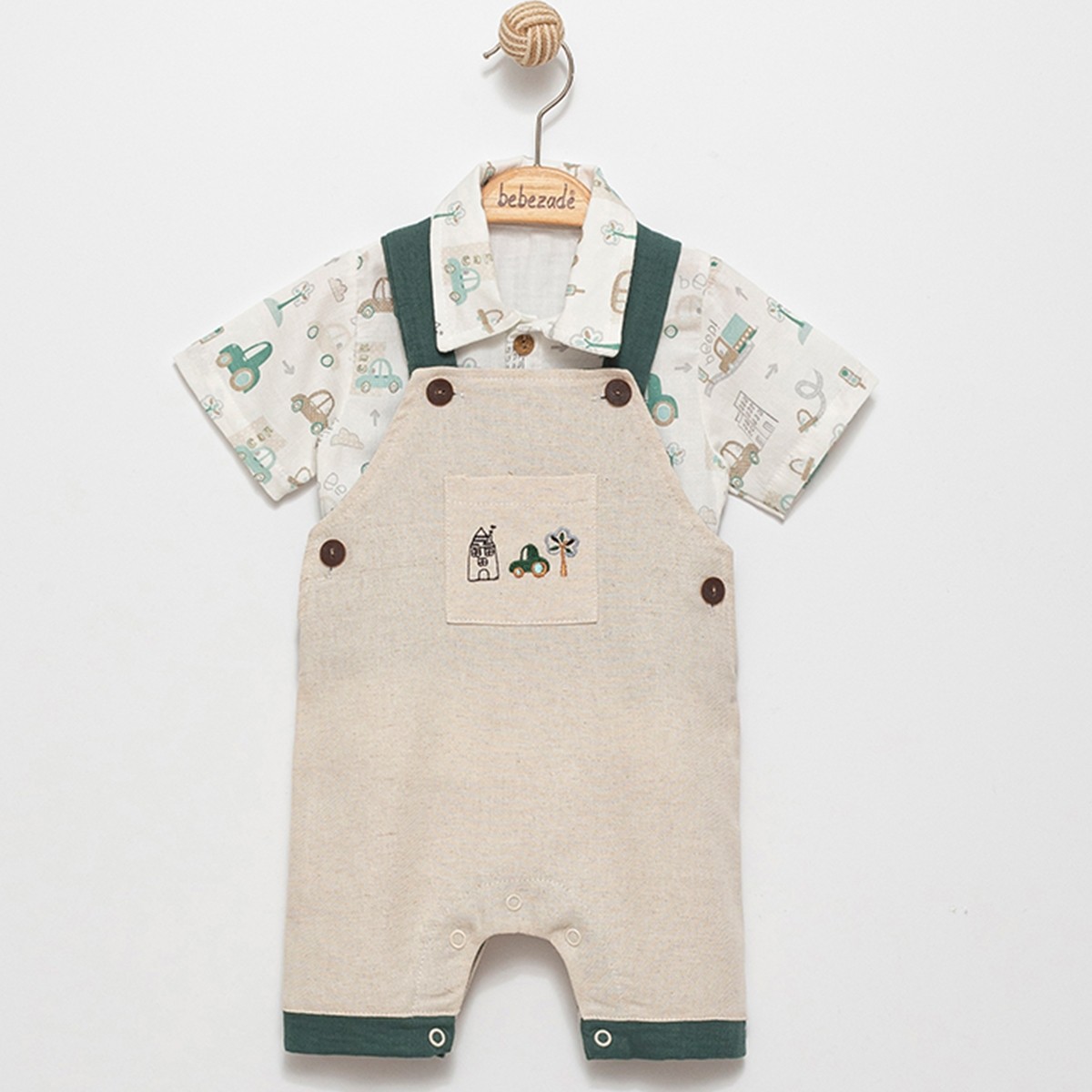 Mini Farmer Erkek Bebek Salopetli Takım - Haki