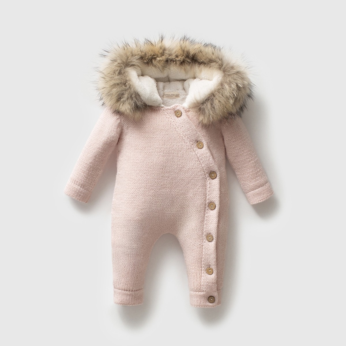 Petit Nordic Fur Kürklü Kız Bebek Triko Tulum - Pembe