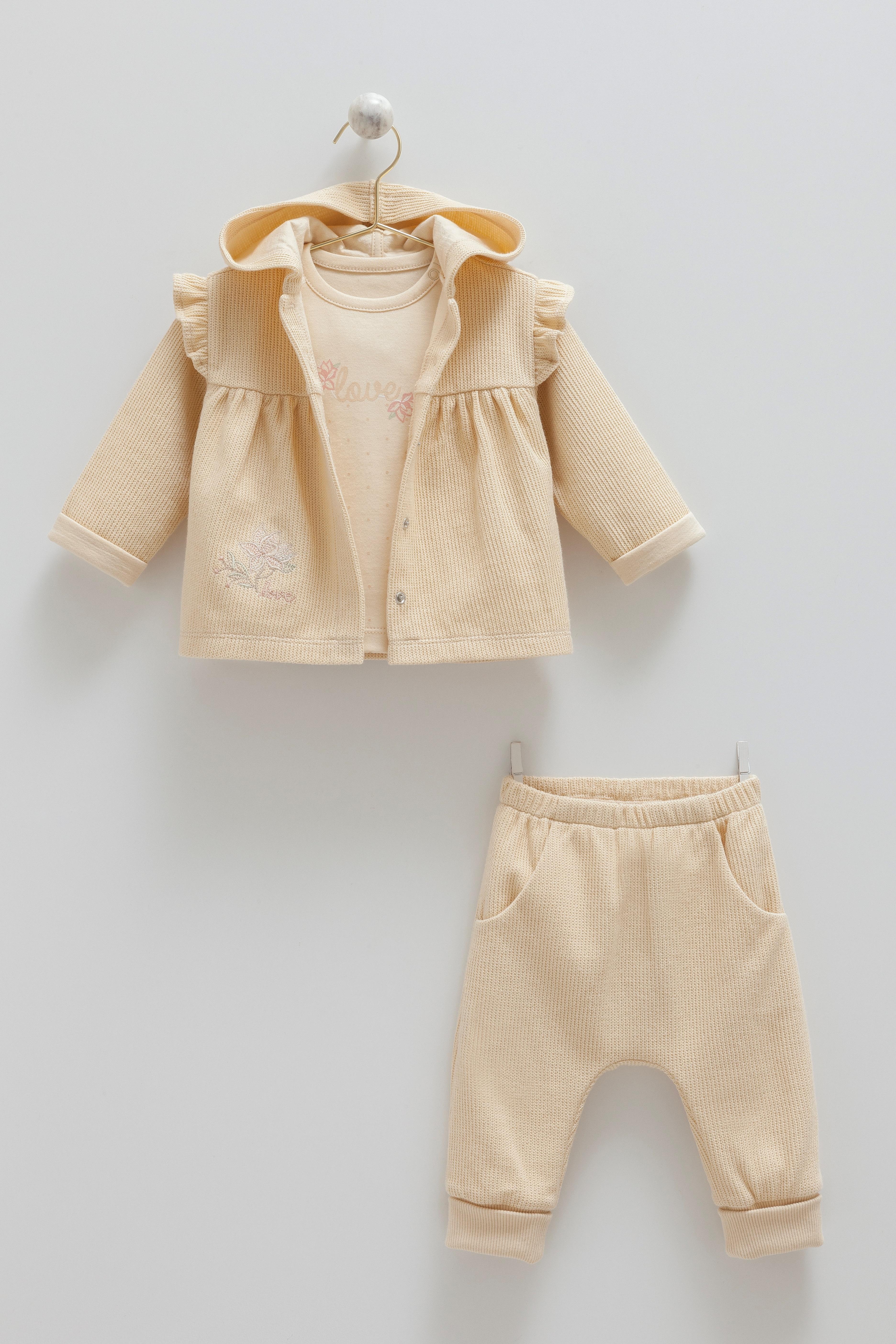 Soft Style Girl Dreamy Garden 3’lü Kız Bebek Triko Takım - Bej