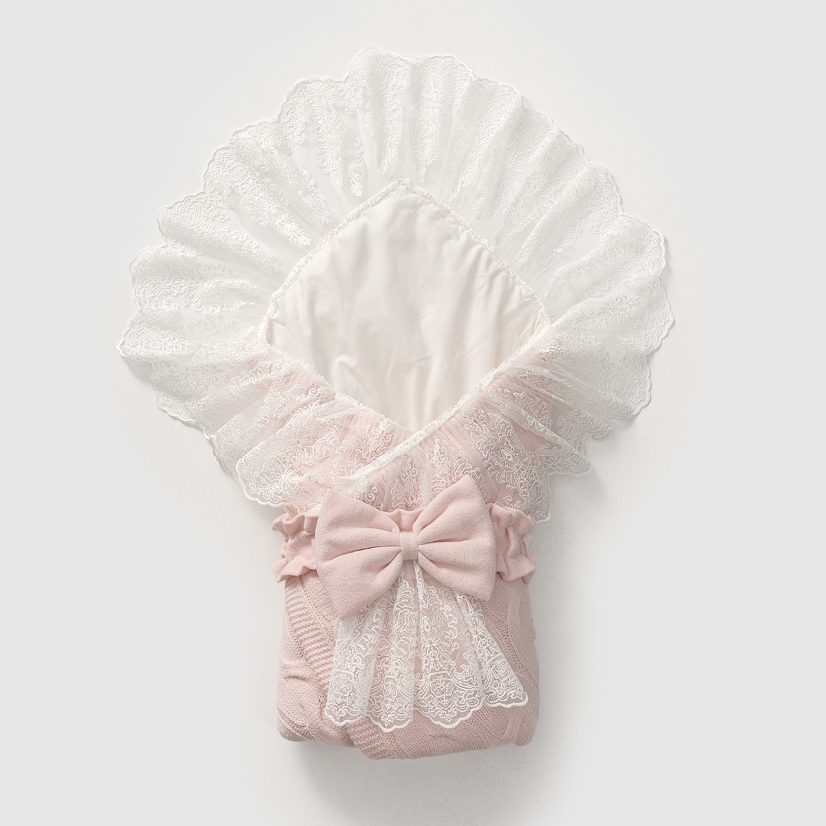 Lace Belle Dantel Fiyonklu Kız Bebek 85*85 cm Kundak Battaniye - Pembe