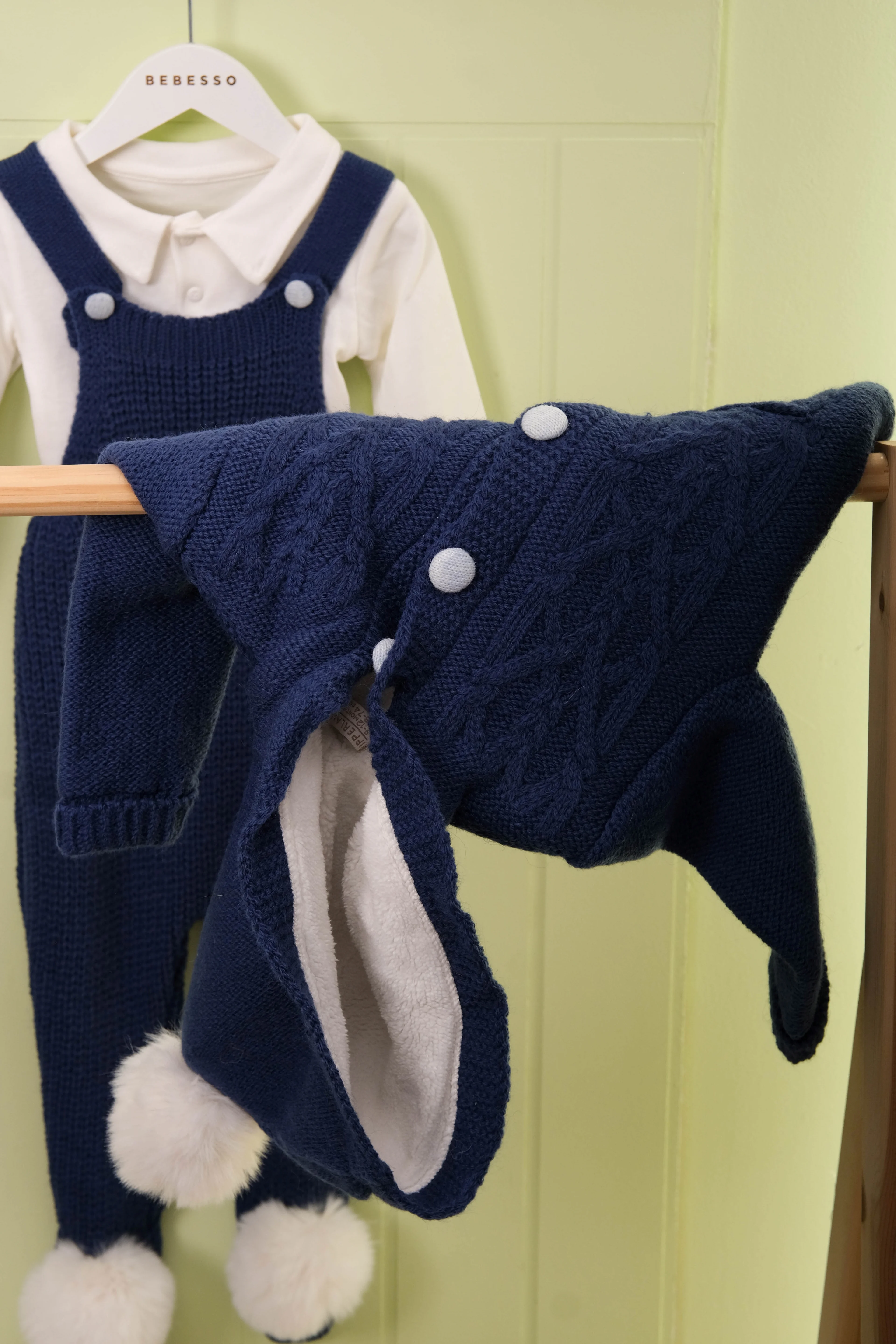 Tricot Pompon d’Hiver Erkek Bebek 3'lü Salopetli Takım