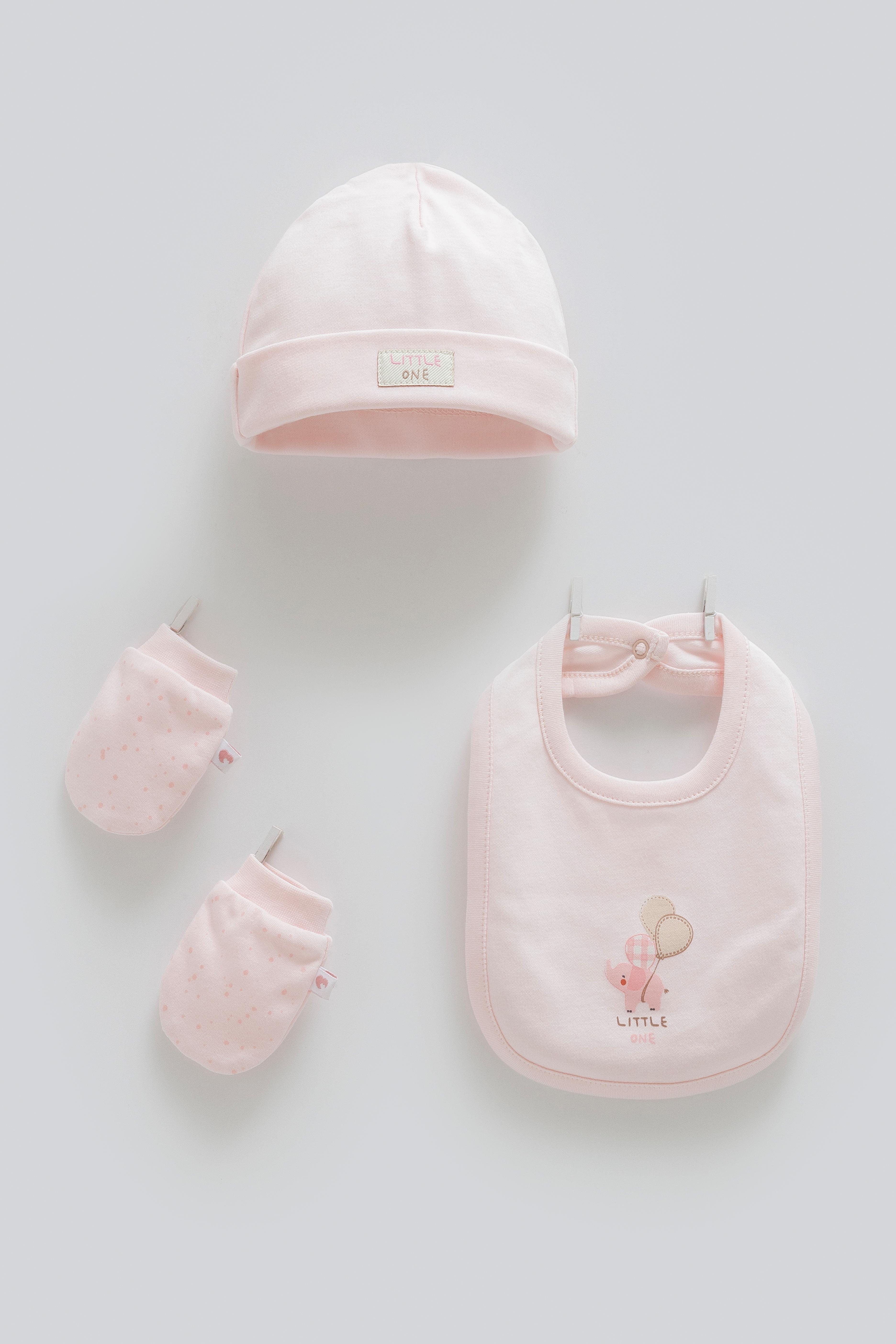 Little One 4'lü Şapka/Önlük Kız Bebek Yenidoğan Seti