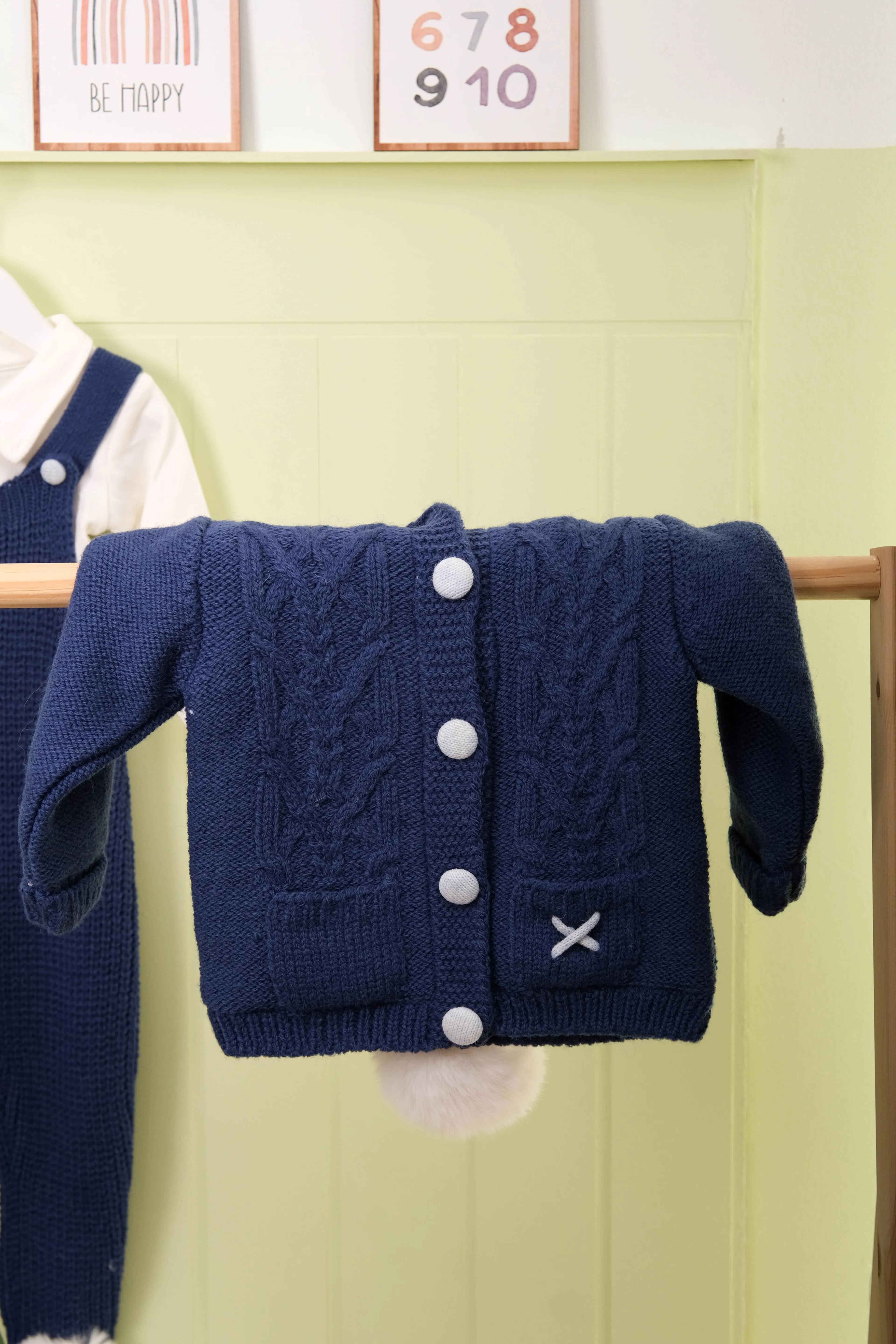 Tricot Pompon d’Hiver Erkek Bebek 3'lü Salopetli Takım