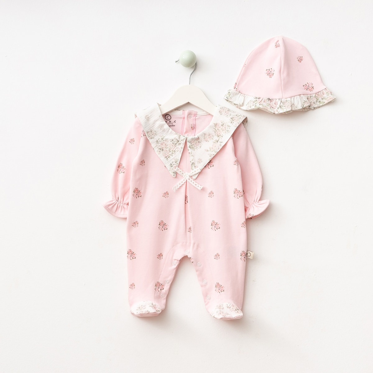 Petit Fleur Kız Bebek Şapkalı Tulum Seti  - Pembe