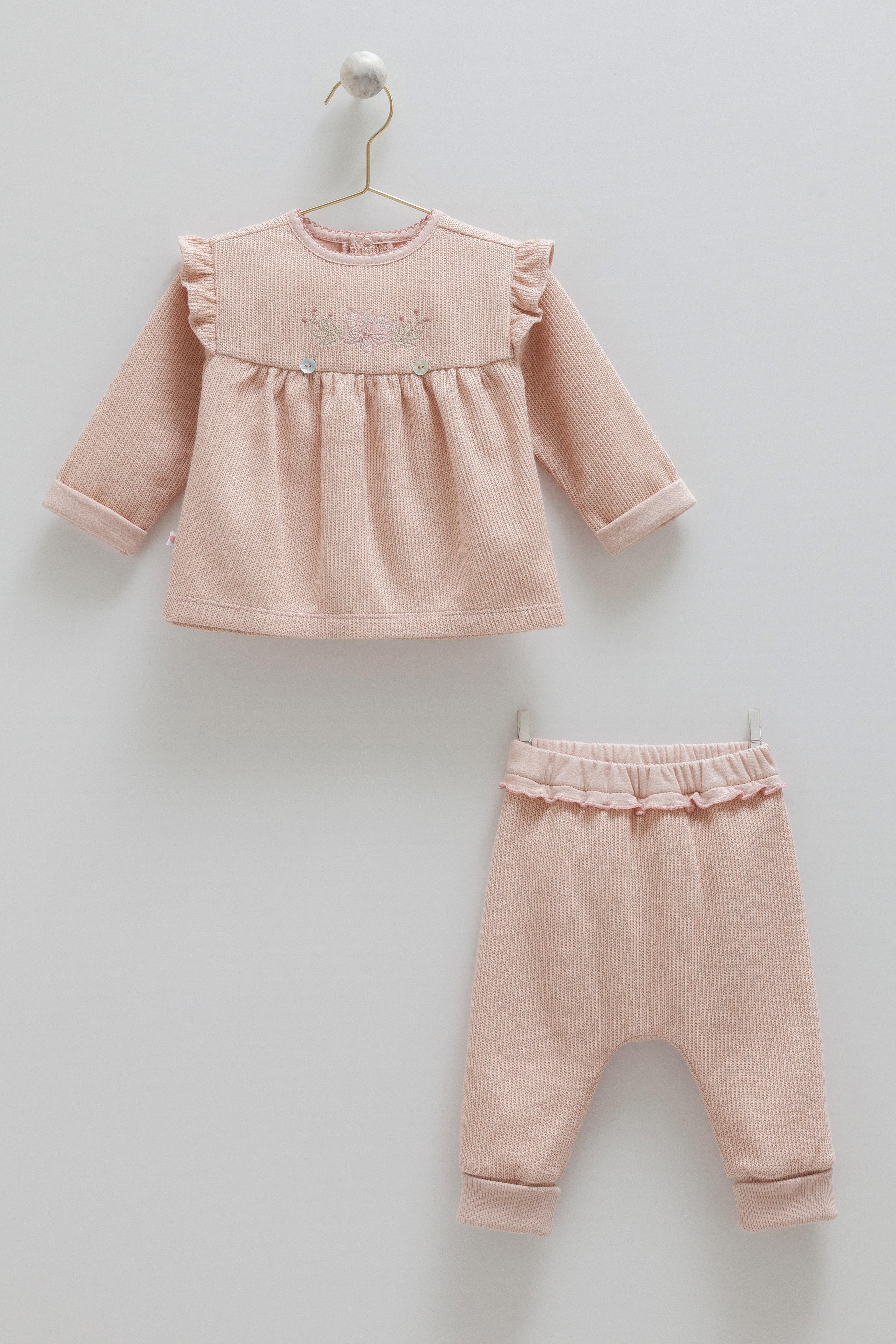 Soft Style Girl Graceful Bloom 2'li Kız Bebek Triko Takım - Pembe