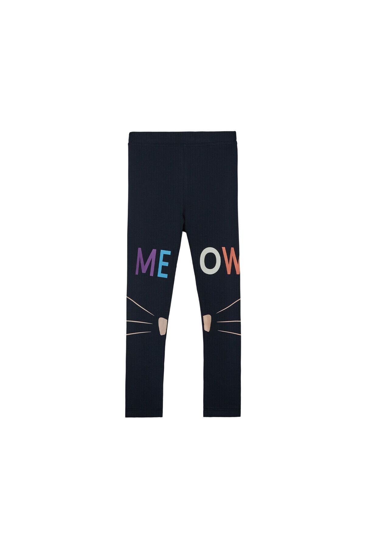 Lovetti Meow Face Baskılı Kız Çocuk Tayt - Dark Navy