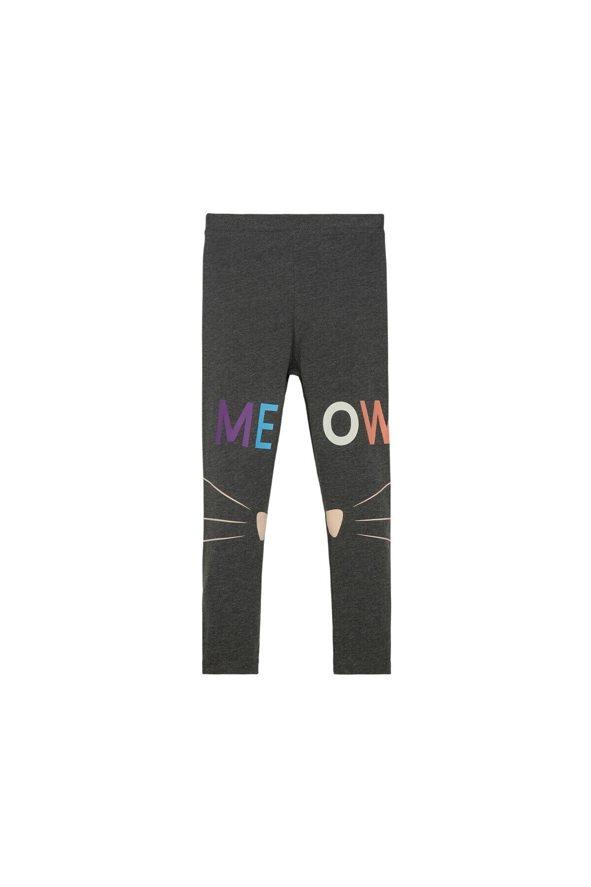 Lovetti Meow Face Baskılı Kız Çocuk Tayt - Smoked Gray