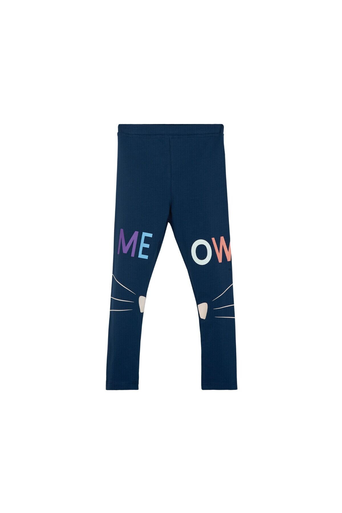 Lovetti Meow Face Baskılı Kız Çocuk Tayt - Navy