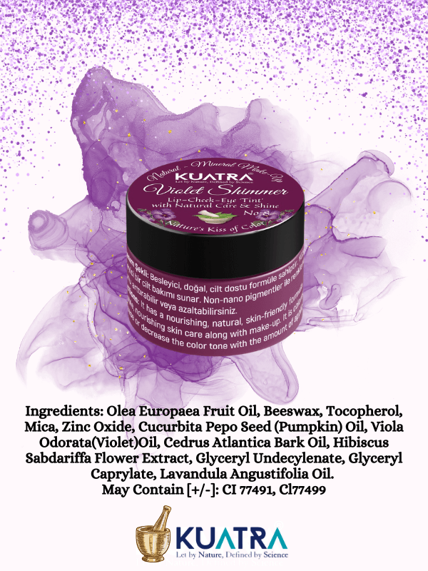 Violet Shimmer Lip-Cheek-Eye ‘Tint’ Doğal İçerikli Allık, Ruj, Göz Farı (Makyaj ve Cilt Bakımı)