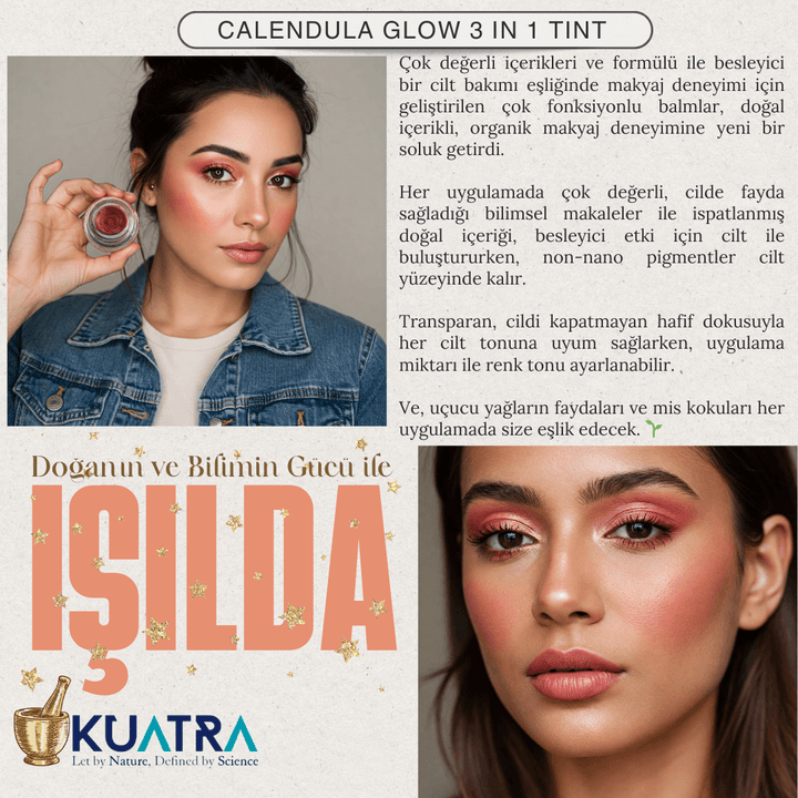 Kuatra Calendula Glow Doğal İçerikli Nemlendirici - Antioksidan Işıltı Veren Balm (Highlighter-Göz Farı-Allık-Ruj) 7ml