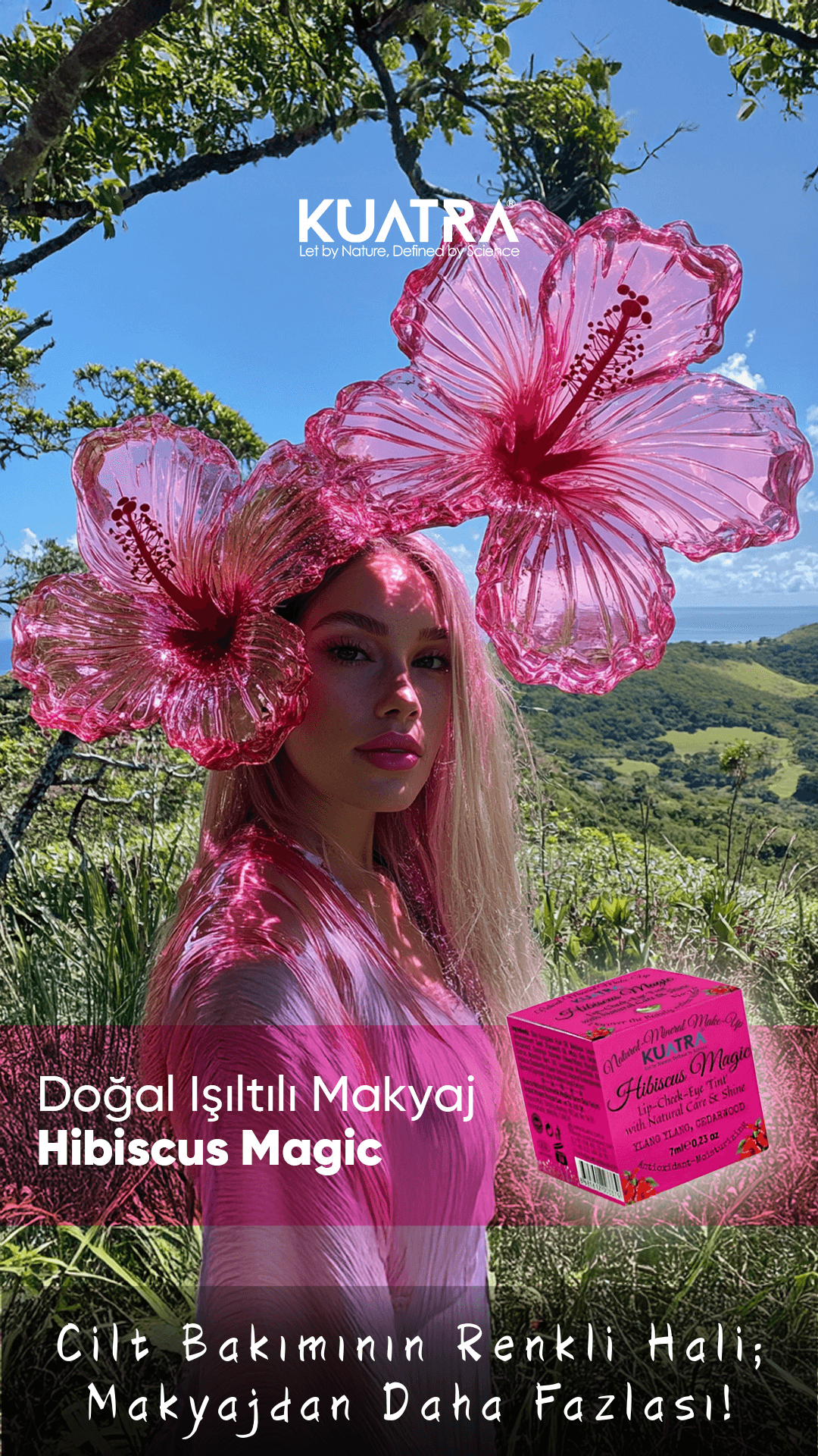 Hibiscus Magic Doğal İçerikli Çok Amaçlı Allık, Ruj, Göz Farı (Makyaj Beraberinde Çok Değerli Besleyici Cilt Bakımı)