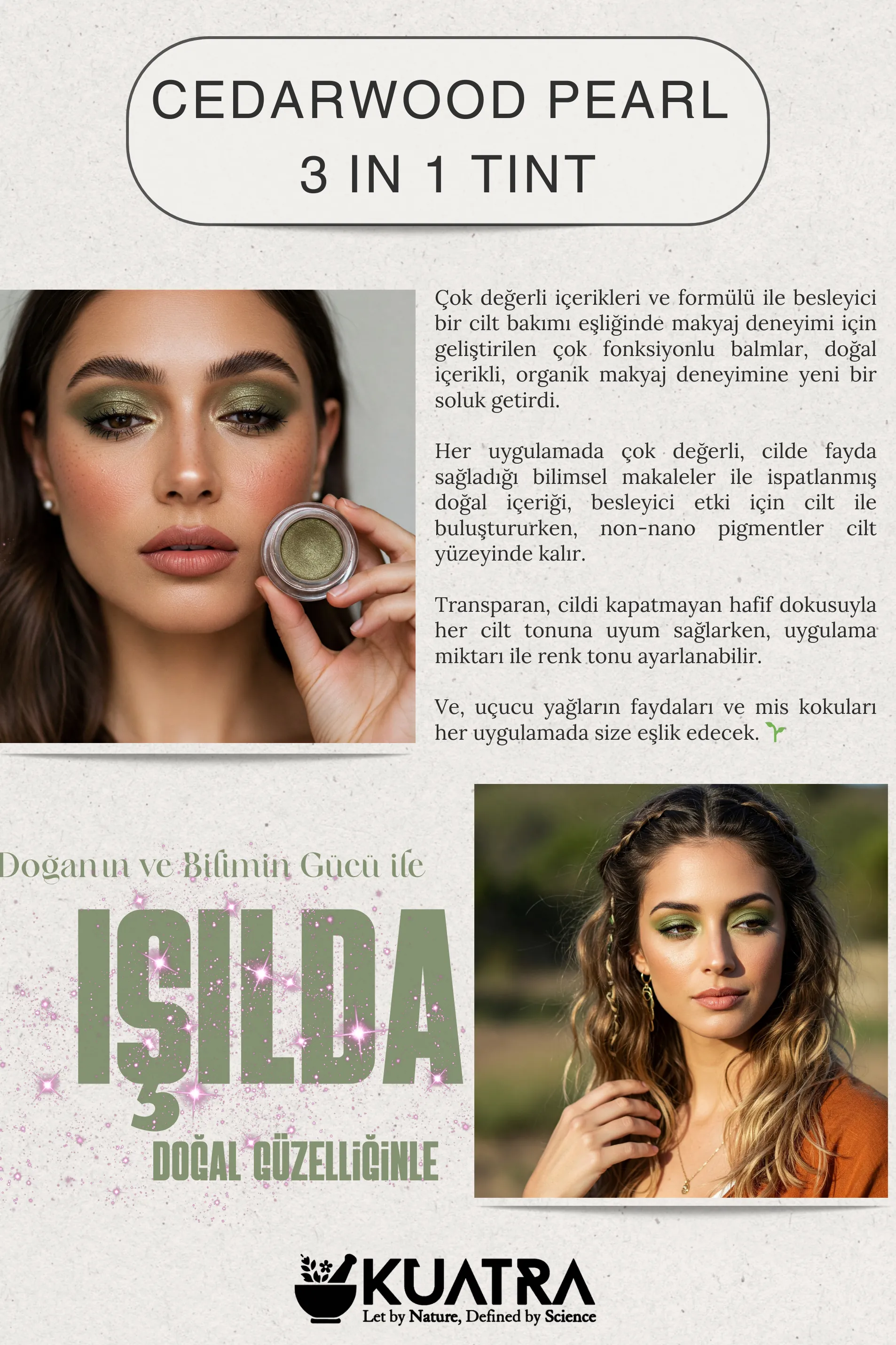 Cedarwood Pearl Cream Eyeshadow, Eyeliner with Natural Ingredients, (Very Valuable Nourishing Skin Care Along with Makeup)