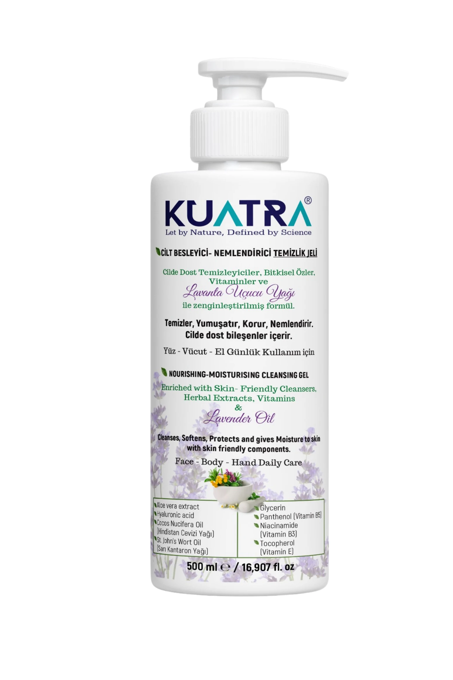 Kuatra Nemlendirici Besleyici Temizlik Jeli (Tıbbi Lavanta (Lavandula Angustifolia) uçucu yağı içeren) 500ml