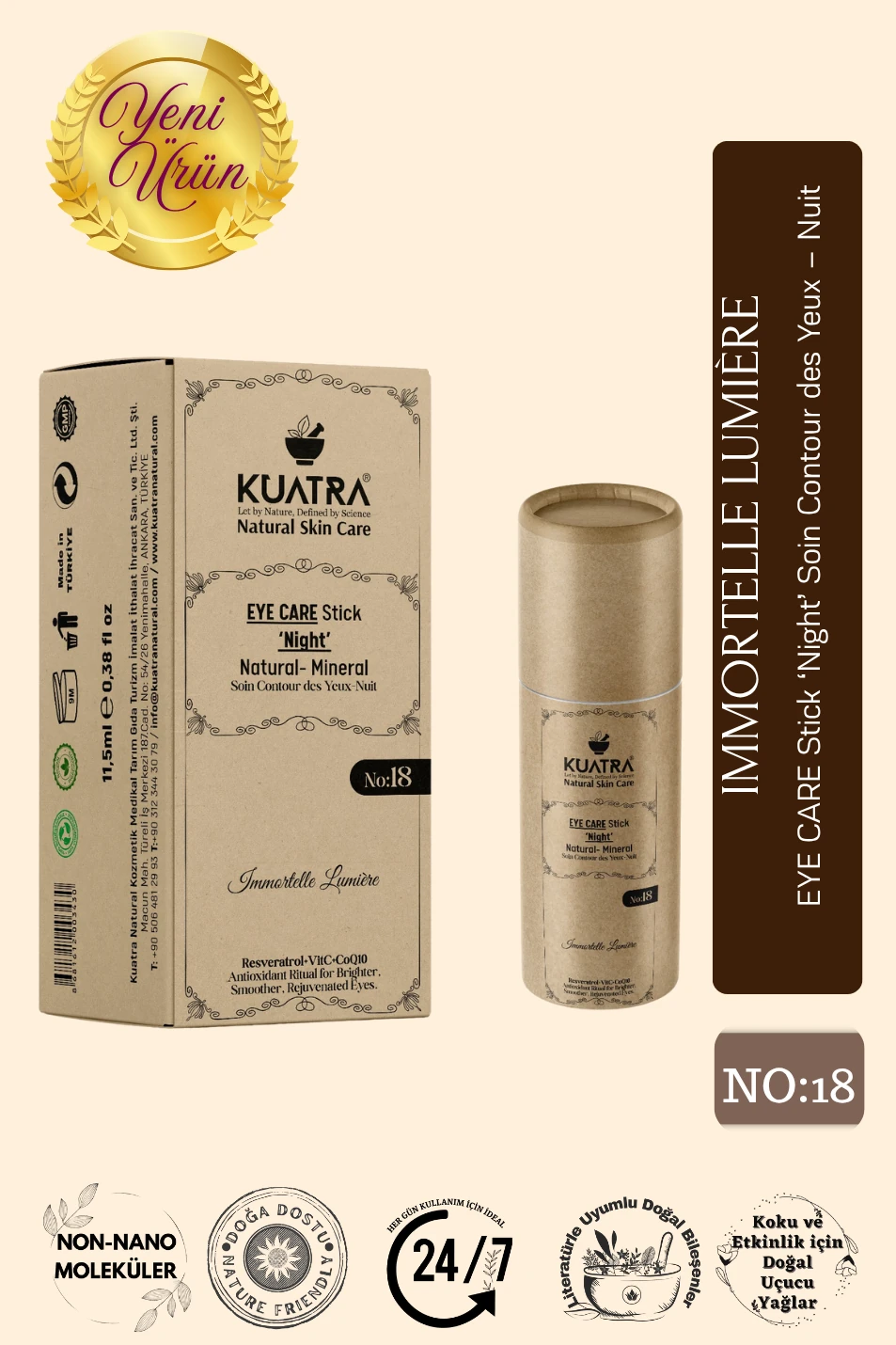 KUATRA Immortelle Lumière Göz Çevresi Stick – Gece Bakımı | Canlanmış Göz Çevresi Antioksidan Etki (Resveratrol + VitC + CoQ10)