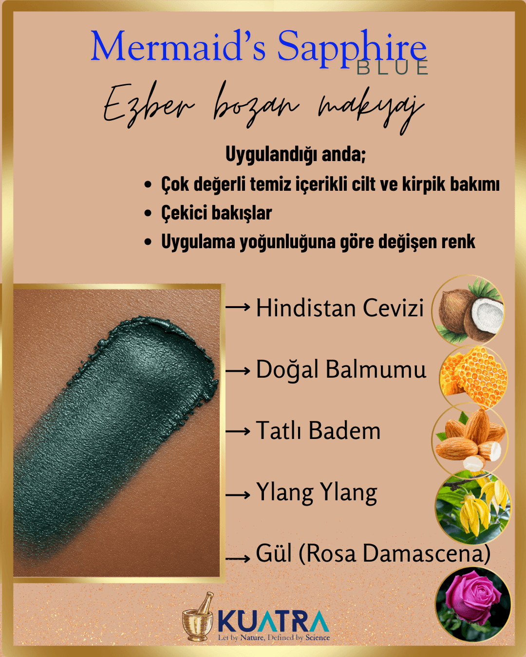 Mermaid’s Sapphire Krem Far, Eyeliner Doğal İçerikli, (Makyaj Beraberinde Çok Değerli Besleyici Cilt Bakımı)