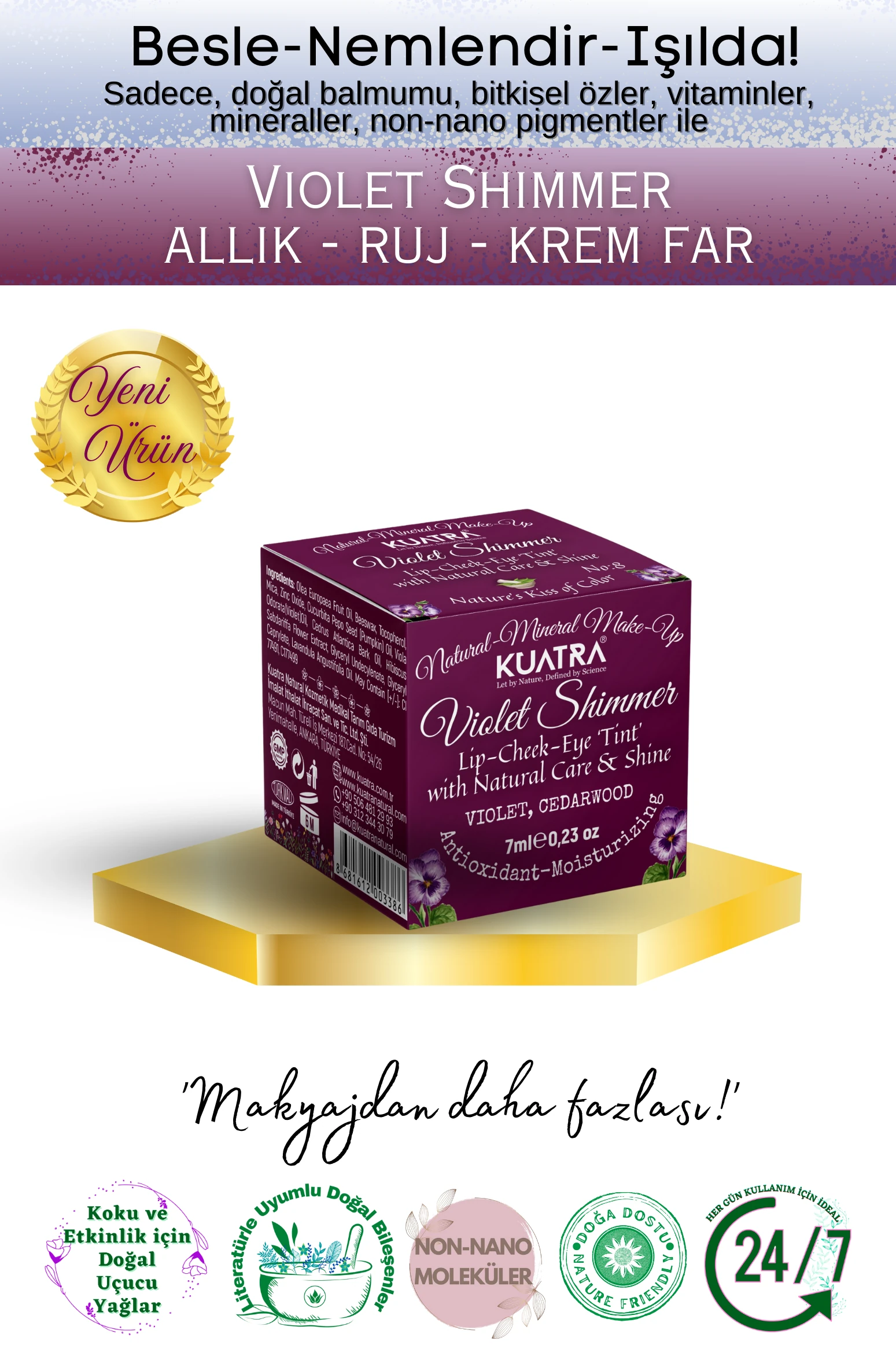 Violet Shimmer Lip-Cheek-Eye 'Tint' Natural Ingredient Blush, Lipstick, Eye Shadow (Makeup and Skin Care)