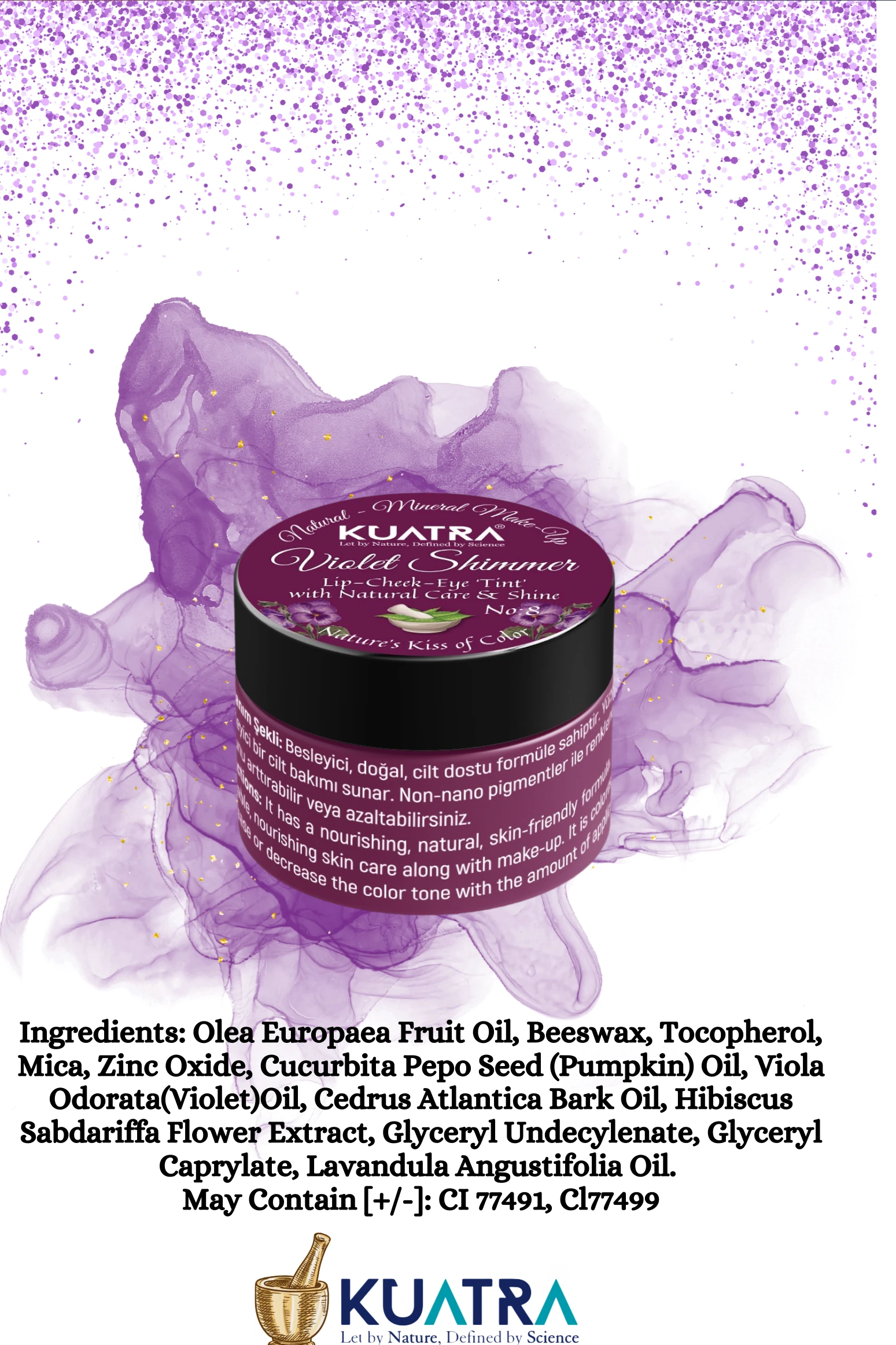 Violet Shimmer Lip-Cheek-Eye 'Tint' Natural Ingredient Blush, Lipstick, Eye Shadow (Makeup and Skin Care)