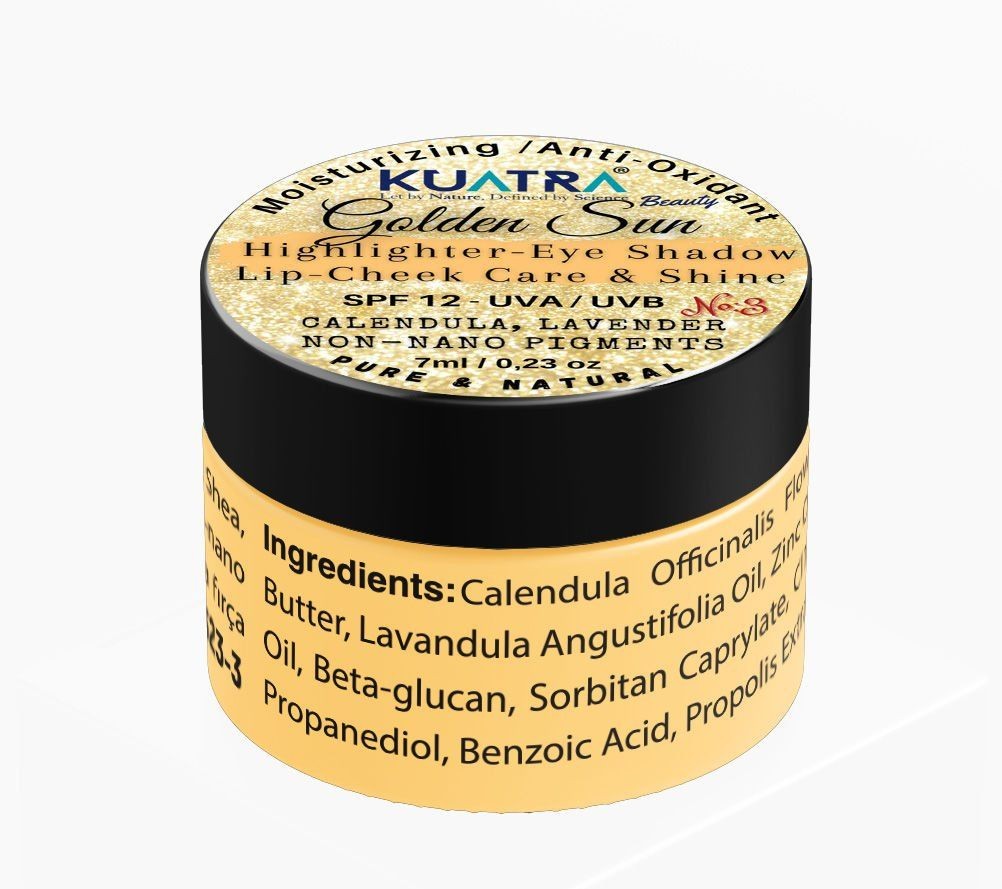 Kuatra Golden Sun Doğal İçerikli Nemlendirici Antioksidan Işıltı Veren Balm (Highlighter - Göz Farı- Aydınlatıcı) 7ml