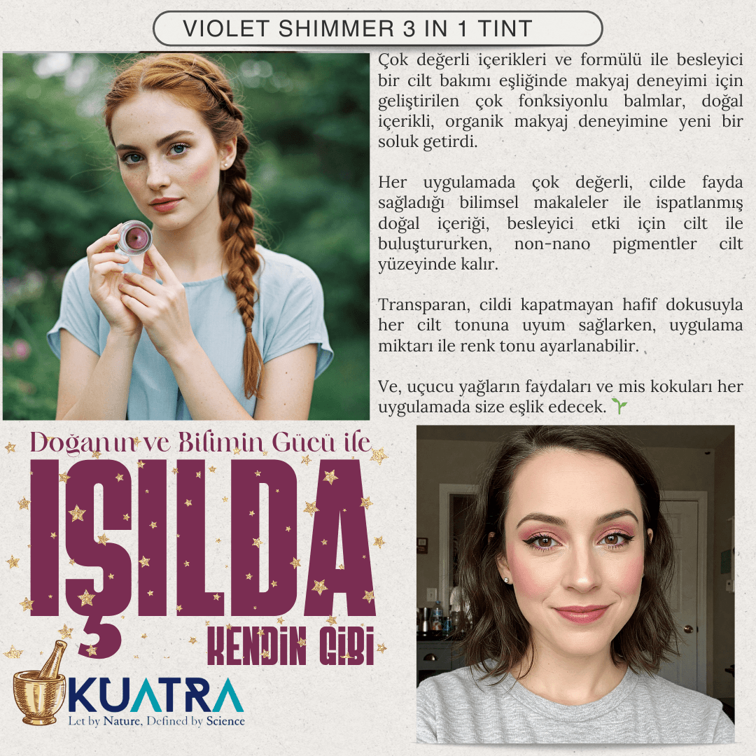 Violet Shimmer Lip-Cheek-Eye ‘Tint’ Doğal İçerikli Allık, Ruj, Göz Farı (Makyaj ve Cilt Bakımı)