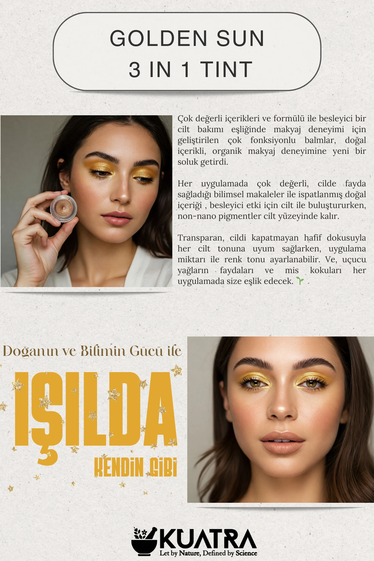 Kuatra Golden Sun Natural Ingredient Moisturizing Antioxidant Shine Balm (Highlighter - Eye Shadow - Illuminator) 7ml