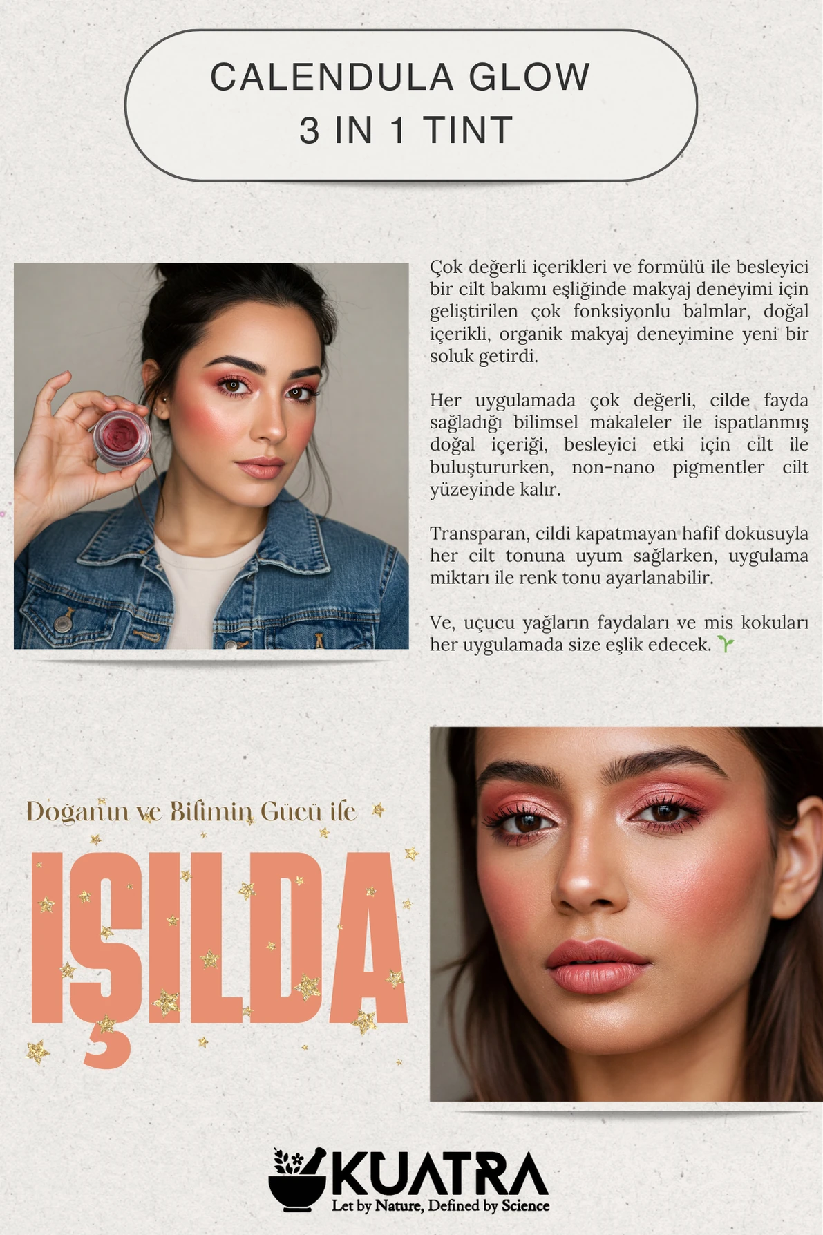 Kuatra Calendula Glow Natural Ingredient Moisturizer - Antioxidant Shine Balm (Highlighter-Eyeshadow-Blush-Lipstick) 7ml