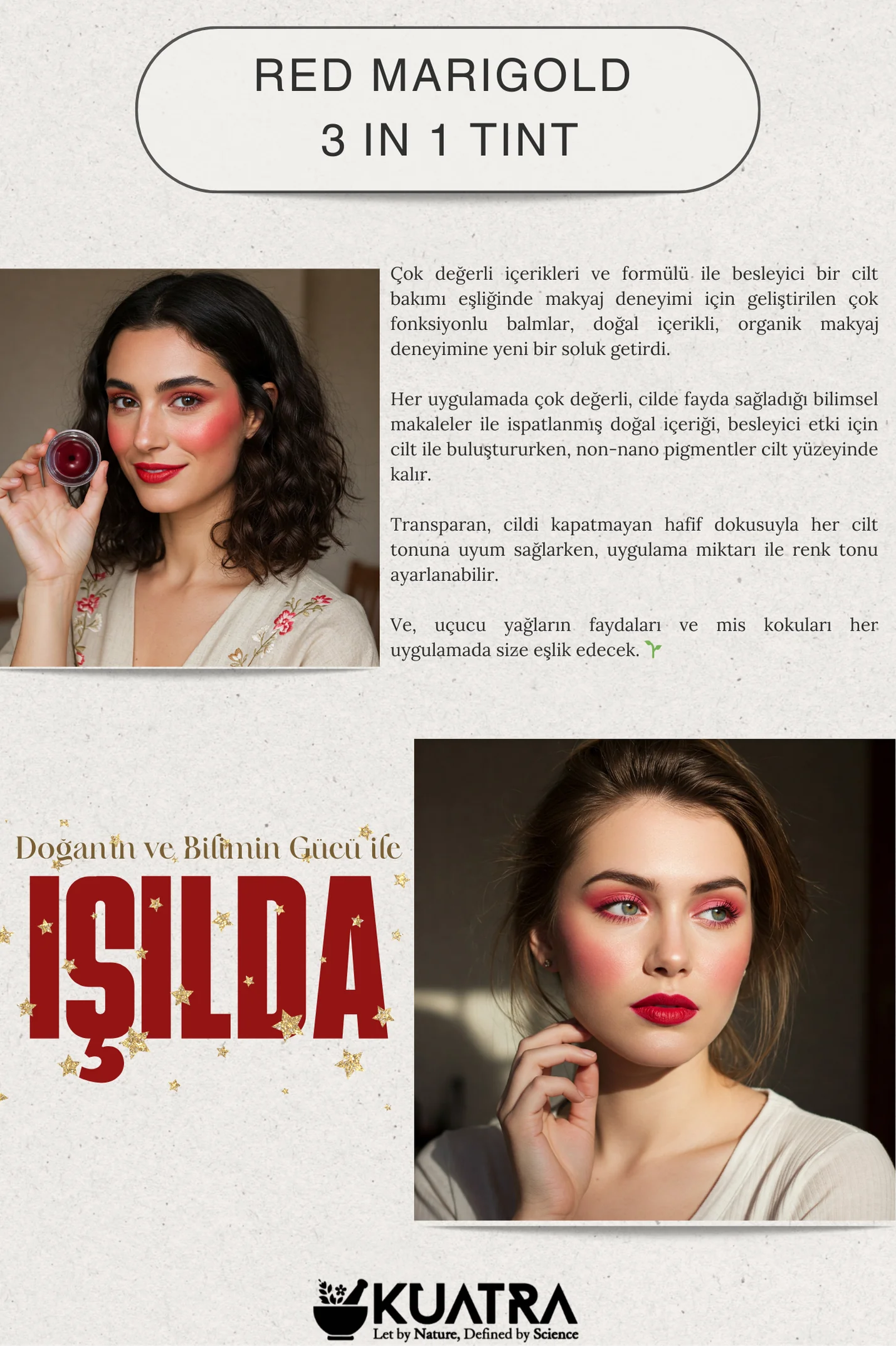 Kuatra Red Marigold Natural Ingredient Moisturizer - Antioxidant Shine Balm (Lipstick - Blush - Eye Shadow) 7ml