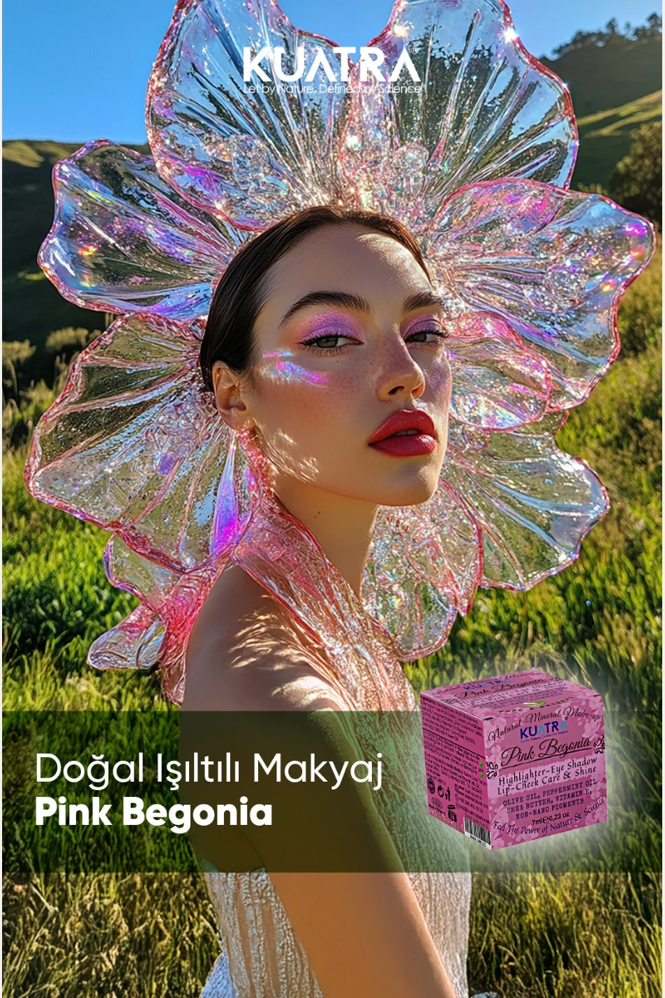 Kuatra Pink Begonia Natural Ingredient Moisturizer - Antioxidant Shine Balm (Lipstick - Blush - Eye Shadow) 7ml