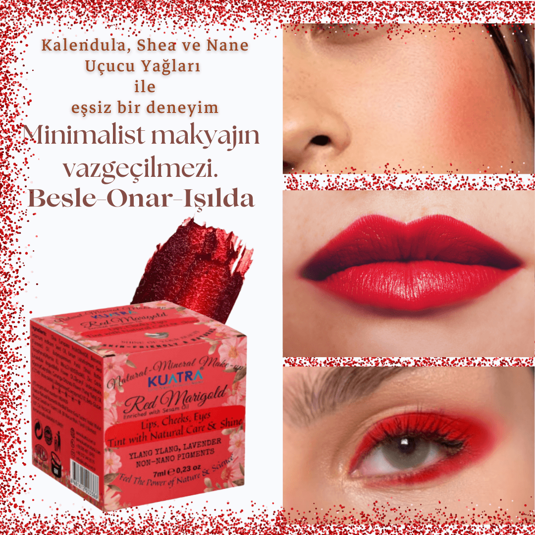 Kuatra Red Marigold Doğal İçerikli Nemlendirici - Antioksidan Işıltı Veren Balm (Ruj - Allık - Göz Farı) 7ml