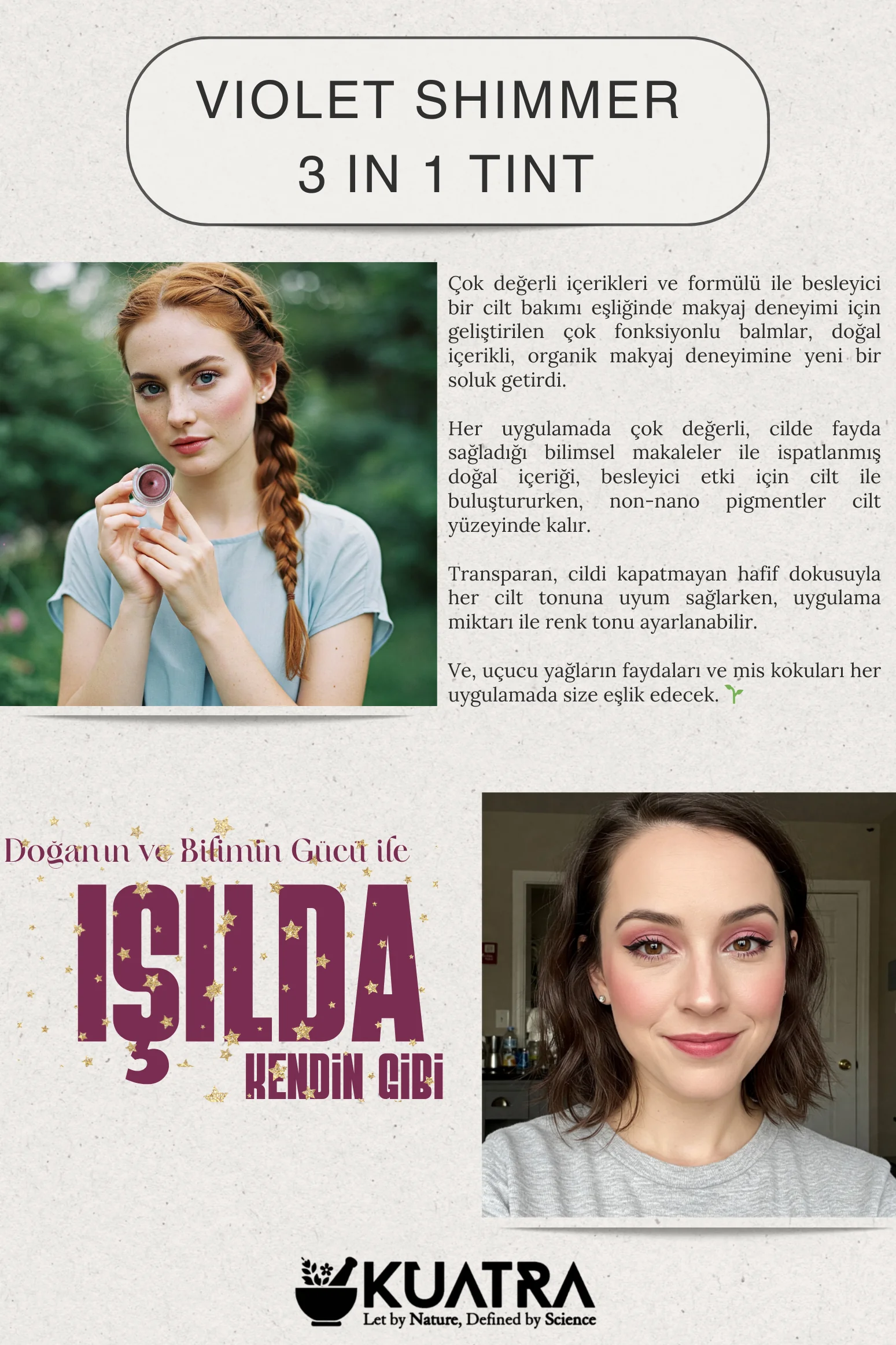 Violet Shimmer Lip-Cheek-Eye 'Tint' Natural Ingredient Blush, Lipstick, Eye Shadow (Makeup and Skin Care)