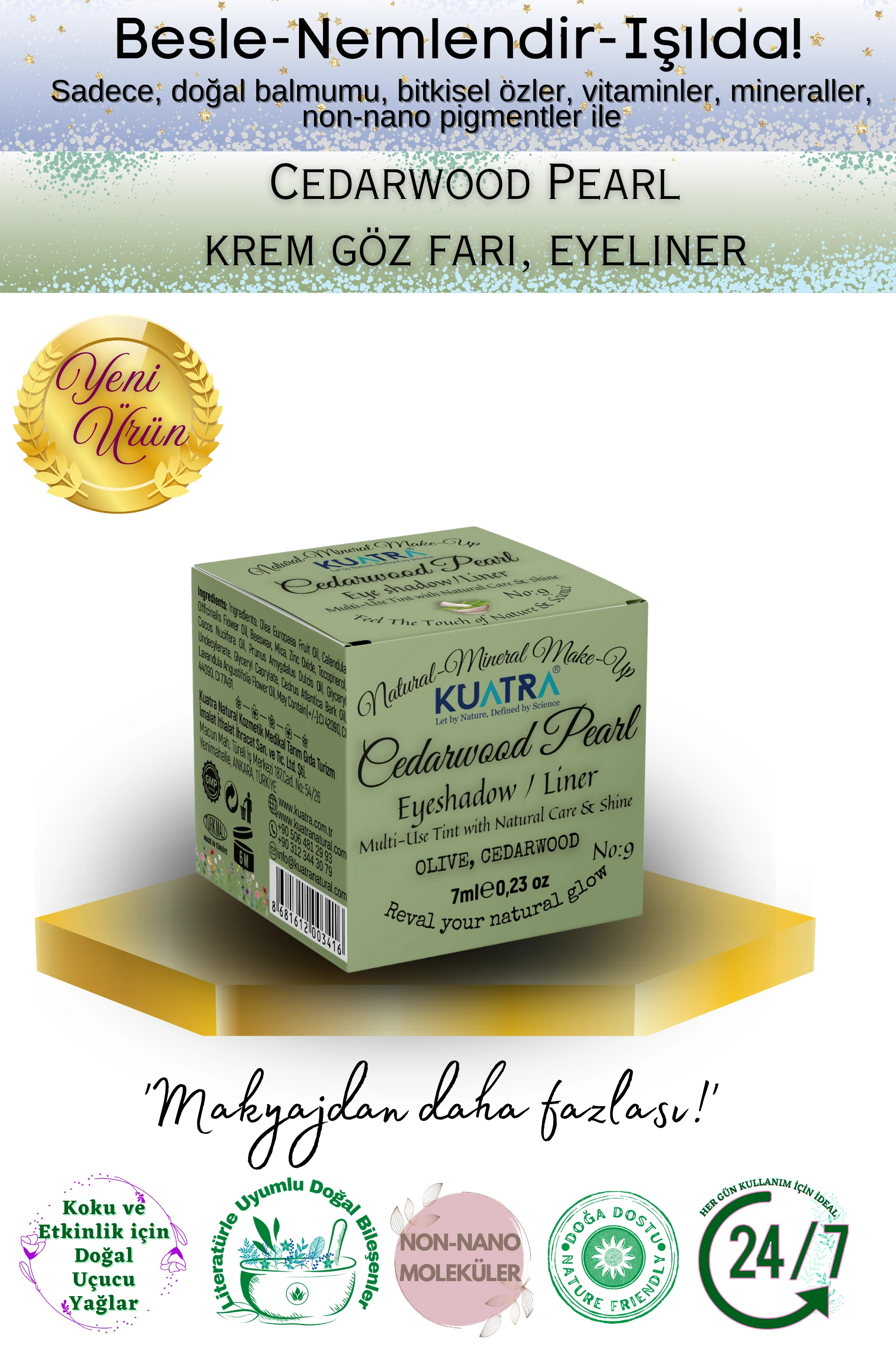 Cedarwood Pearl Cream Eyeshadow, Eyeliner with Natural Ingredients, (Very Valuable Nourishing Skin Care Along with Makeup)