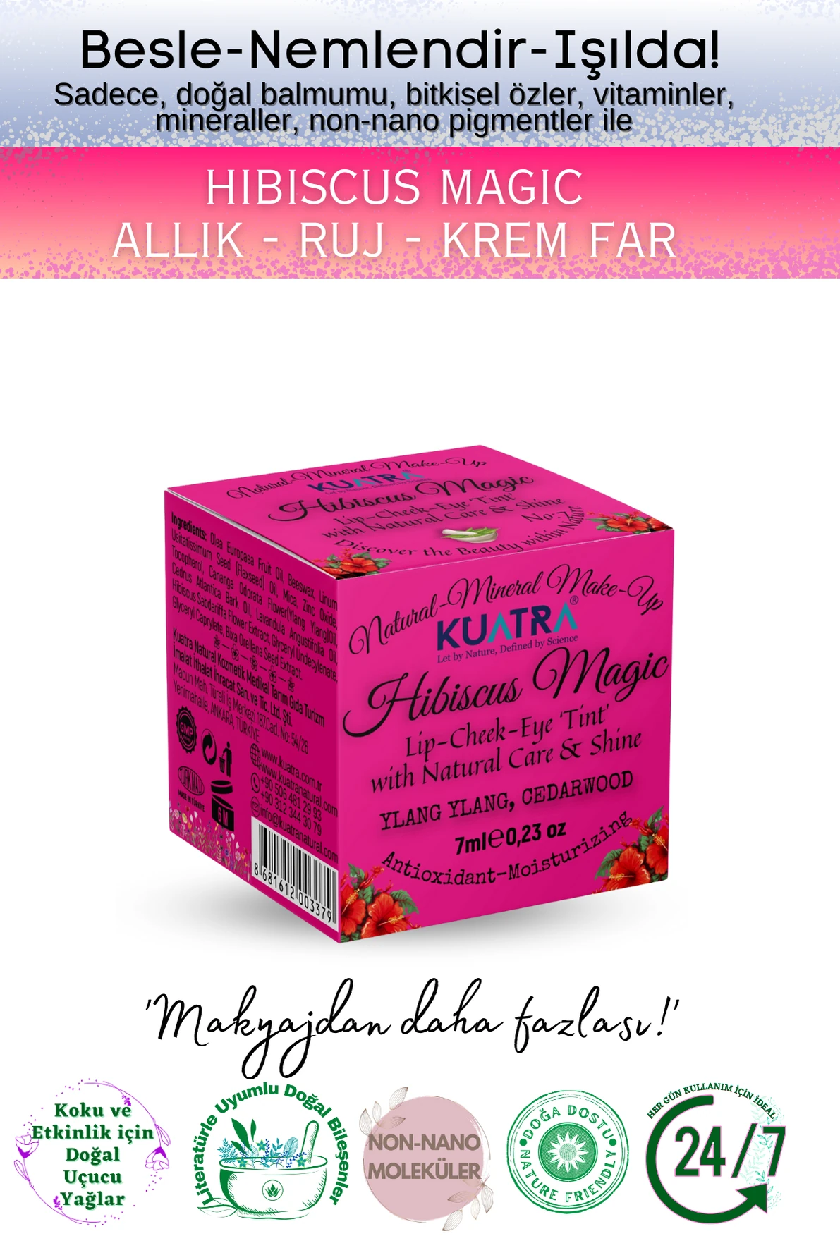 Hibiscus Magic Multi-Purpose Blush, Lipstick, Eye Shadow with Natural Ingredients (Very Valuable Nourishing Skin Care Along with Make-up)