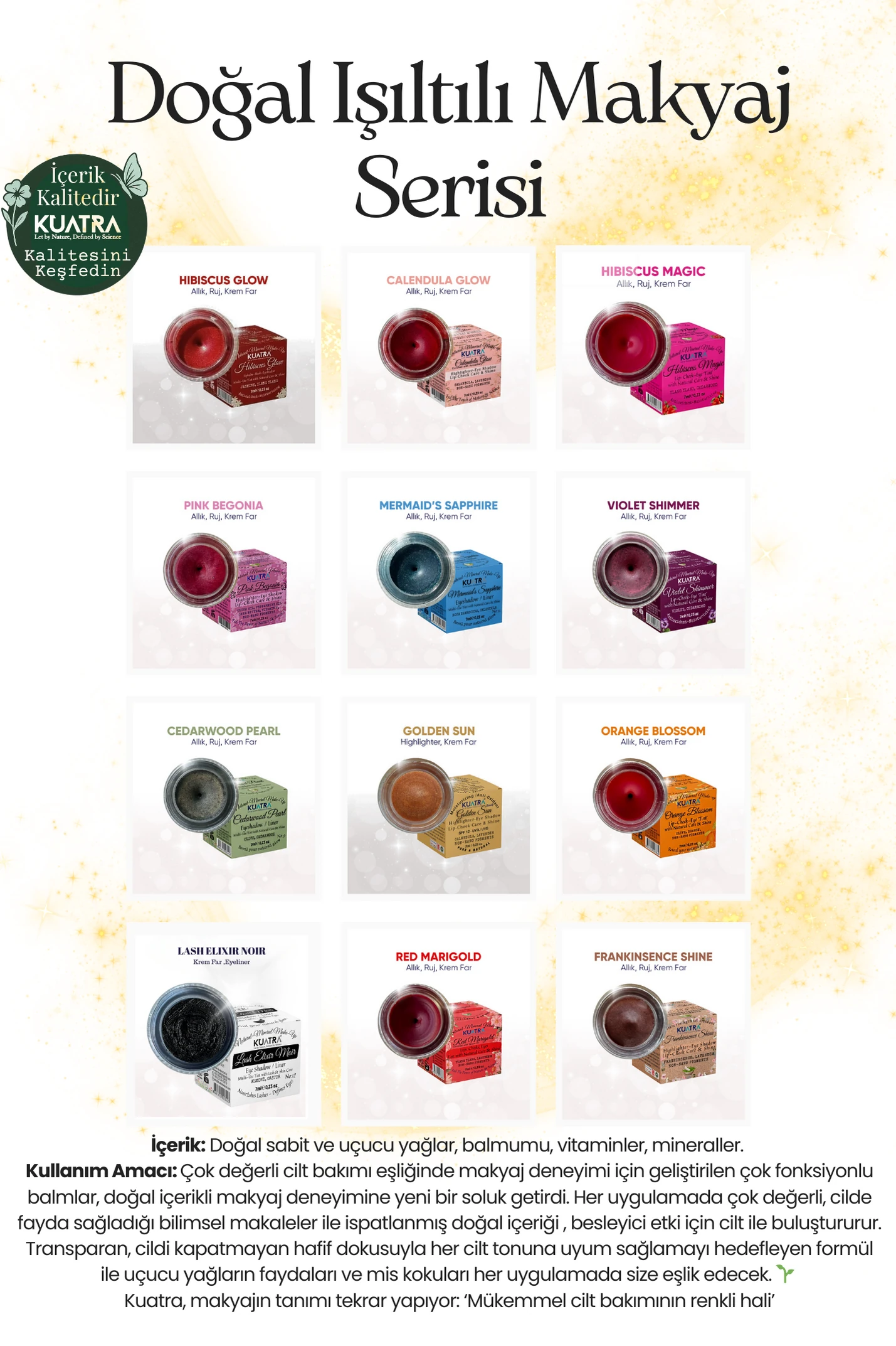 Kuatra Red Marigold Natural Ingredient Moisturizer - Antioxidant Shine Balm (Lipstick - Blush - Eye Shadow) 7ml