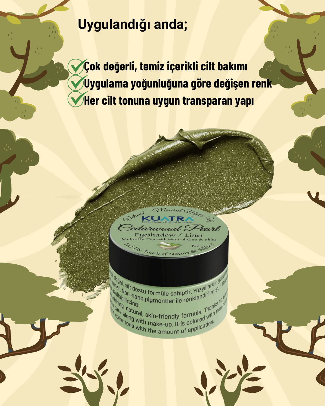 Cedarwood Pearl Krem Far, Eyeliner Doğal İçerikli, (Makyaj Beraberinde Çok Değerli Besleyici Cilt Bakımı)