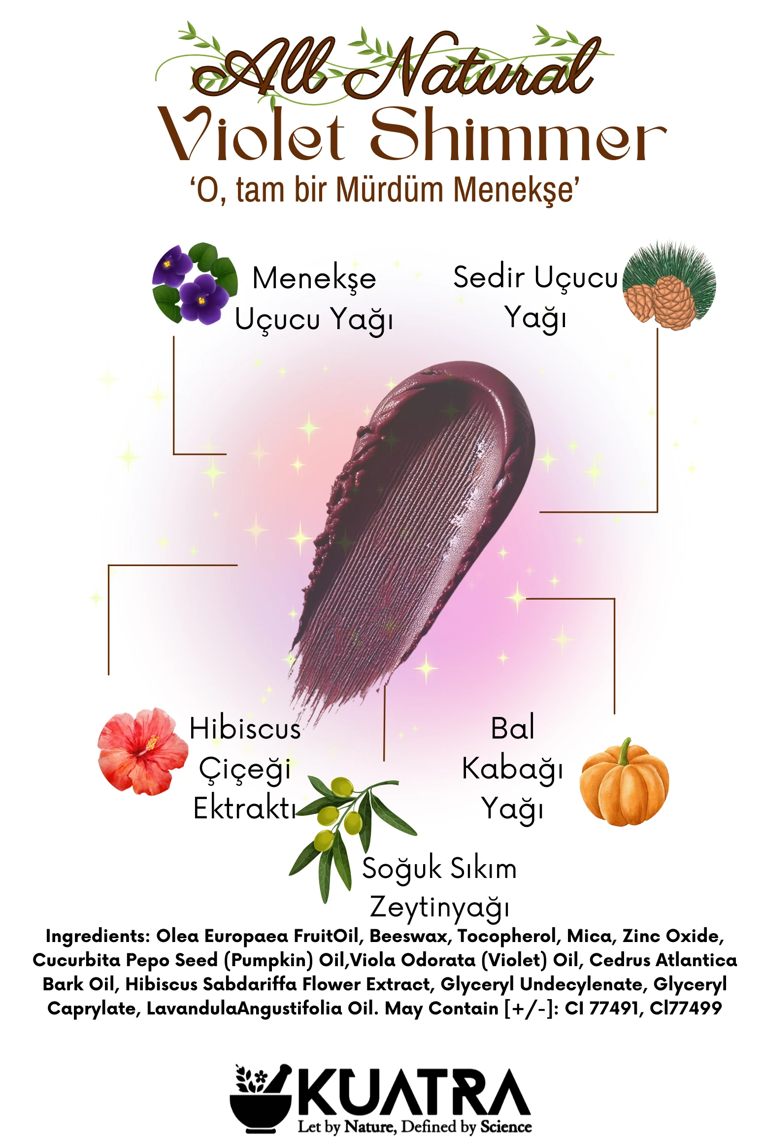 Violet Shimmer Lip-Cheek-Eye 'Tint' Natural Ingredient Blush, Lipstick, Eye Shadow (Makeup and Skin Care)