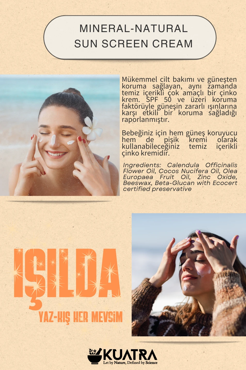 Kuatra SPF 50+ Natural - Mineral - Moisturizing Sunscreen Cream (Baby-Child-Adult) 80ml