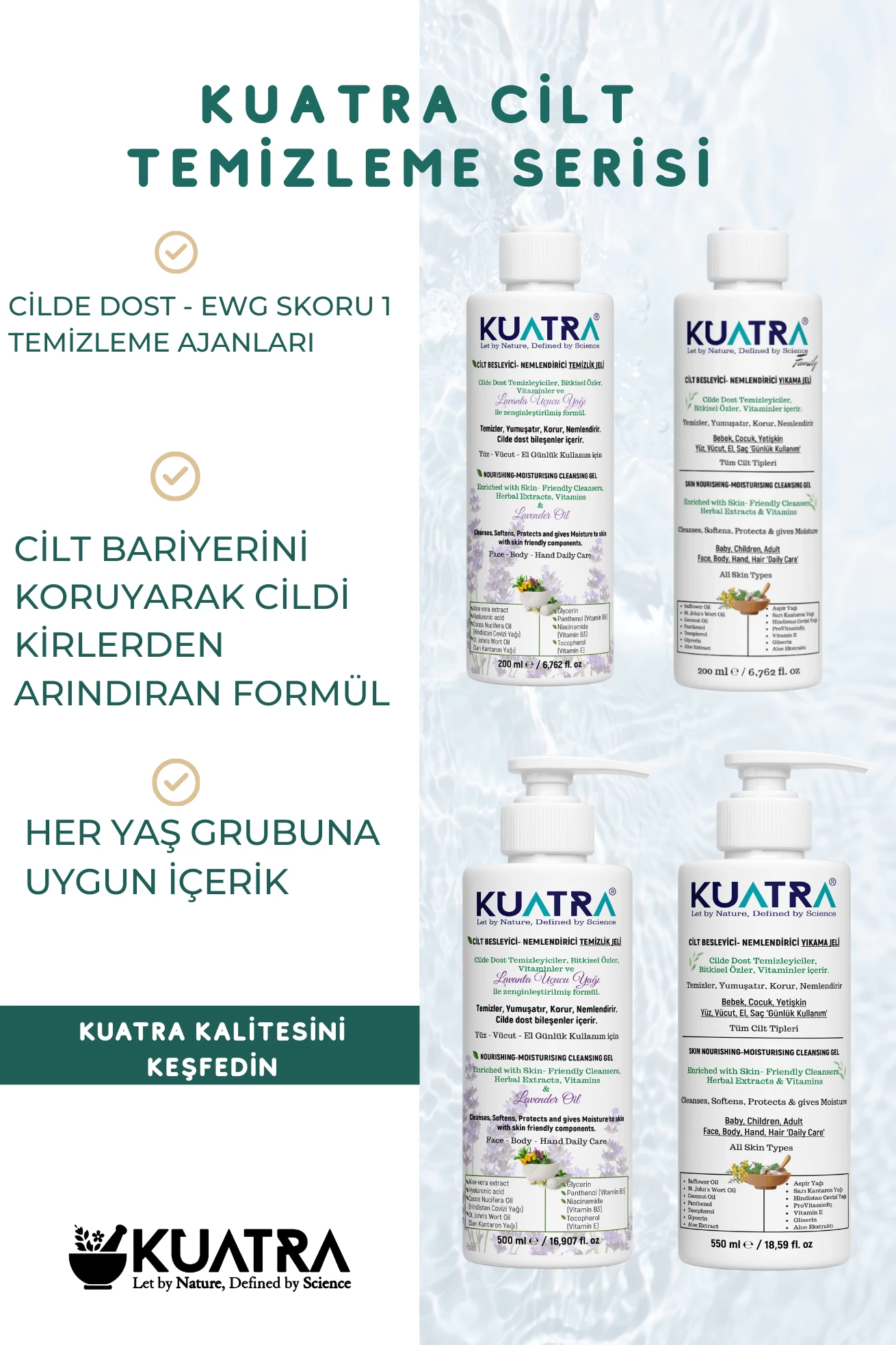 Kuatra Nemlendirici Besleyici Temizlik Jeli (Tıbbi Lavanta (Lavandula Angustifolia) uçucu yağı içeren) 200ml
