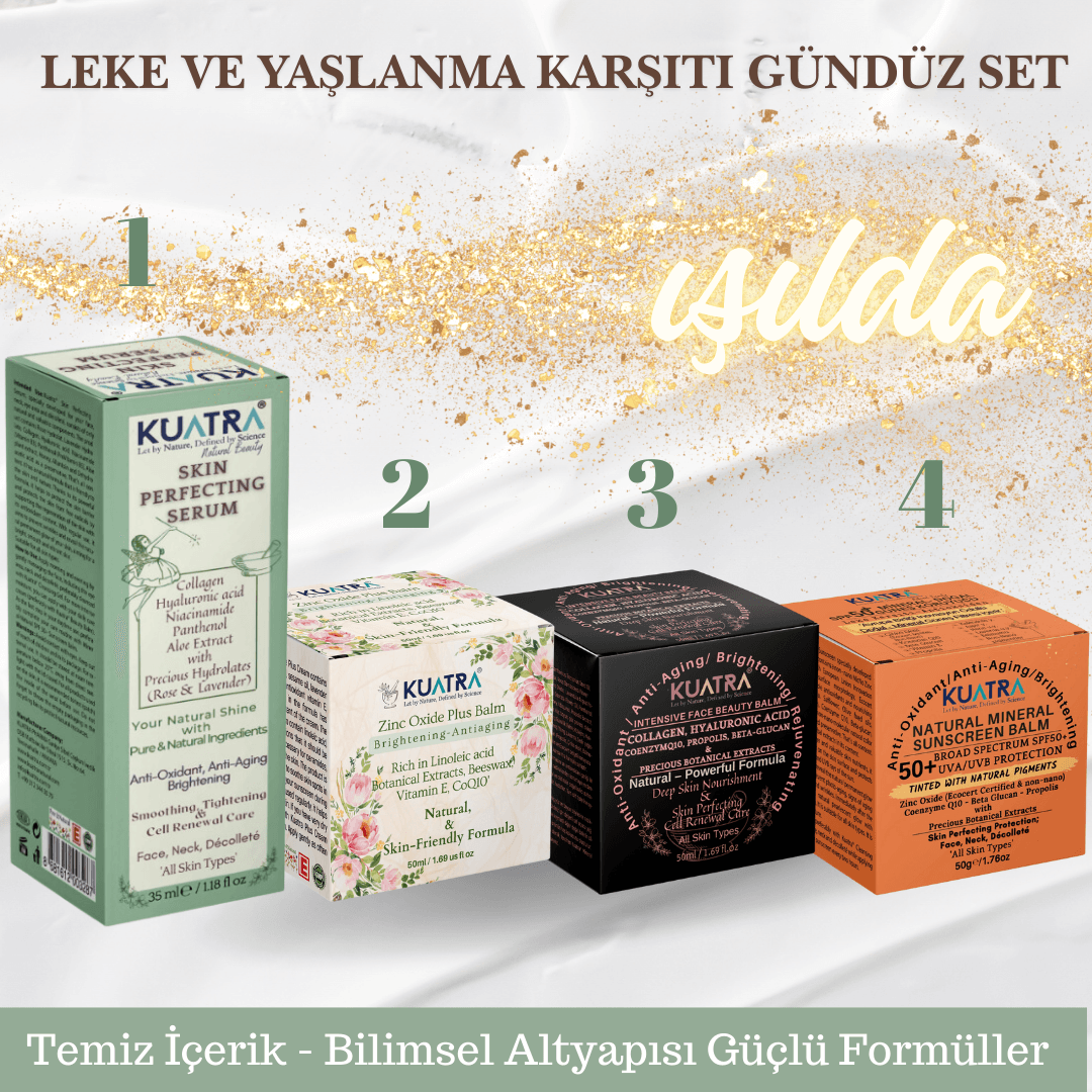 Kuatra Koyu Leke, Yaşlanma Karşıtı Ve Yoğun Nem Gündüz Set Doğal Içerikli Krem ve Serum